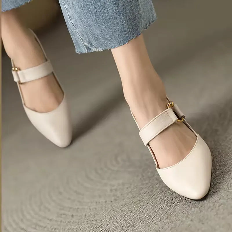 Pointed Toe Buckle Strap Slingback Block Heel Pumps