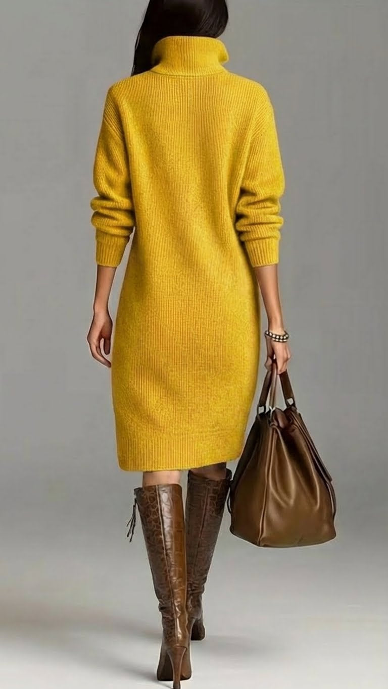 Knit High Neck Long Sleeve Button Shift Midi Dress 13