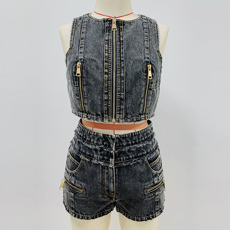 Dorothy Denim Tank Tops Stone Wash Shorts Set