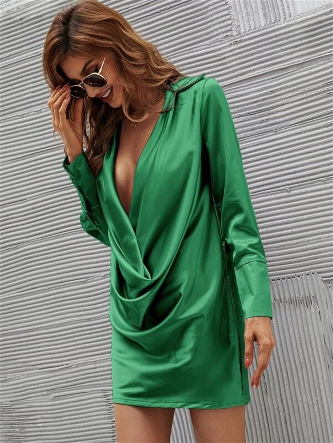 Draped Front Silky Satin Dress