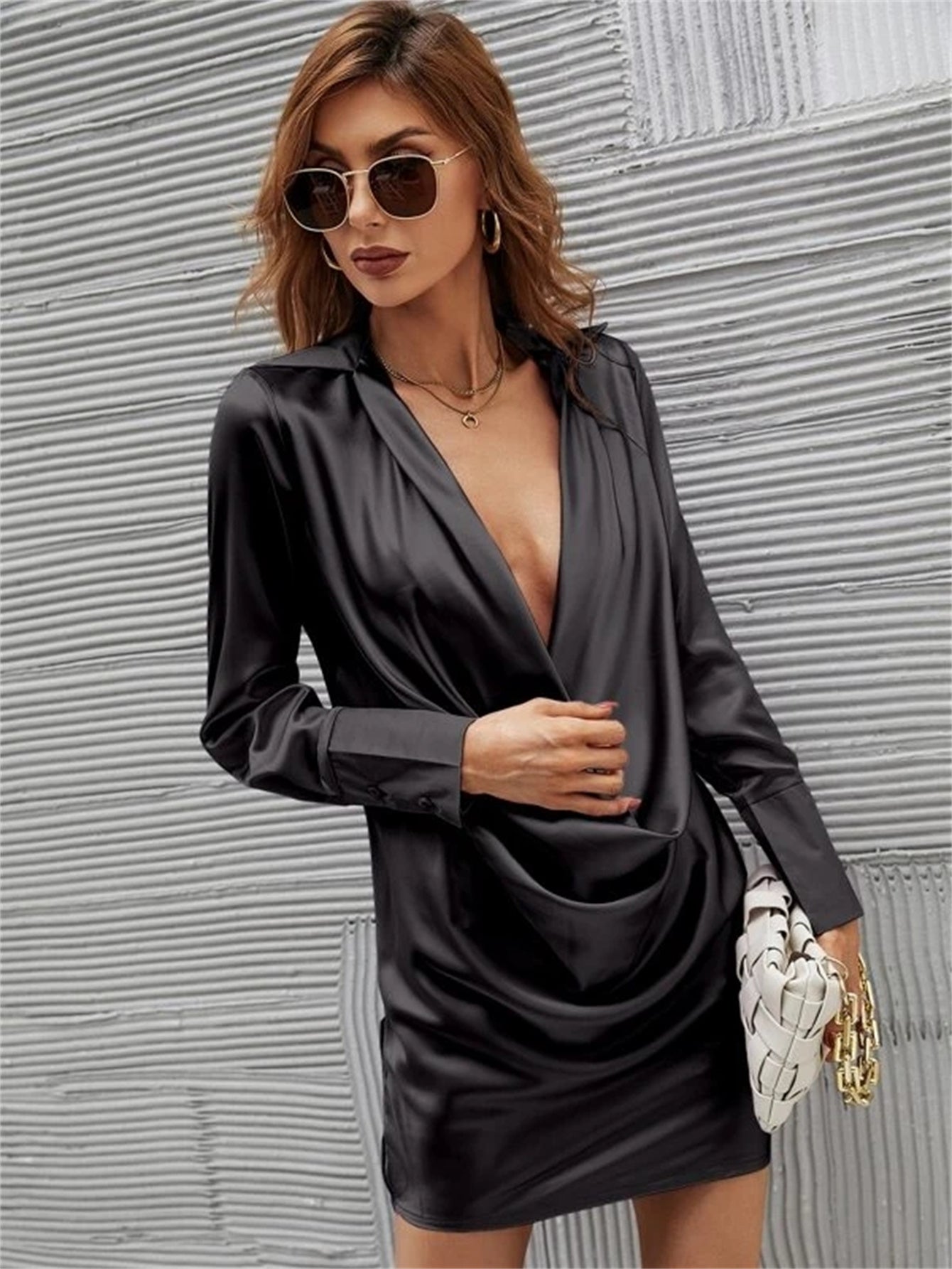 Draped Front Silky Satin Dress