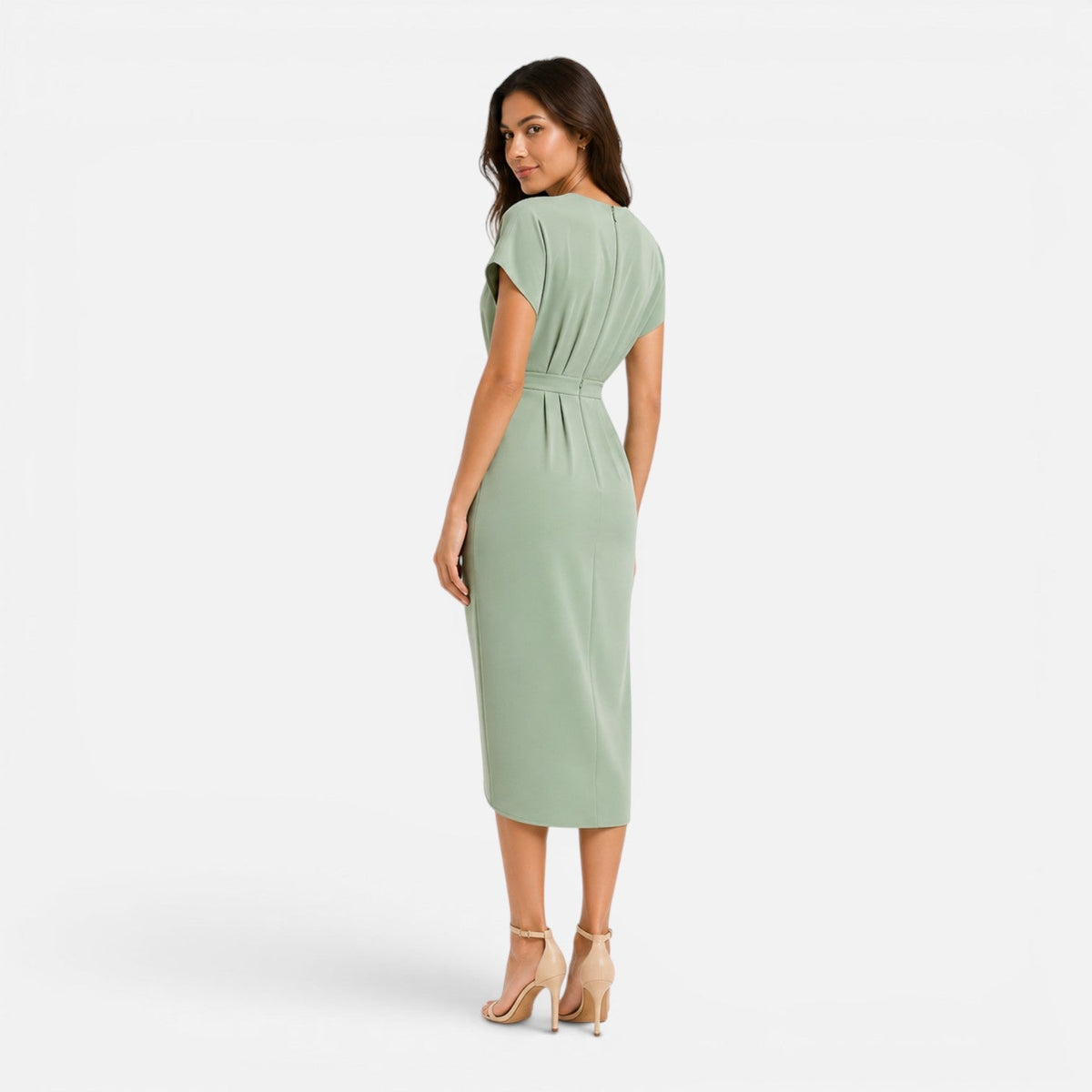 Maison Straver | Women’s Midi Dress Draped Front Elegant Slim Fit Side Slit
