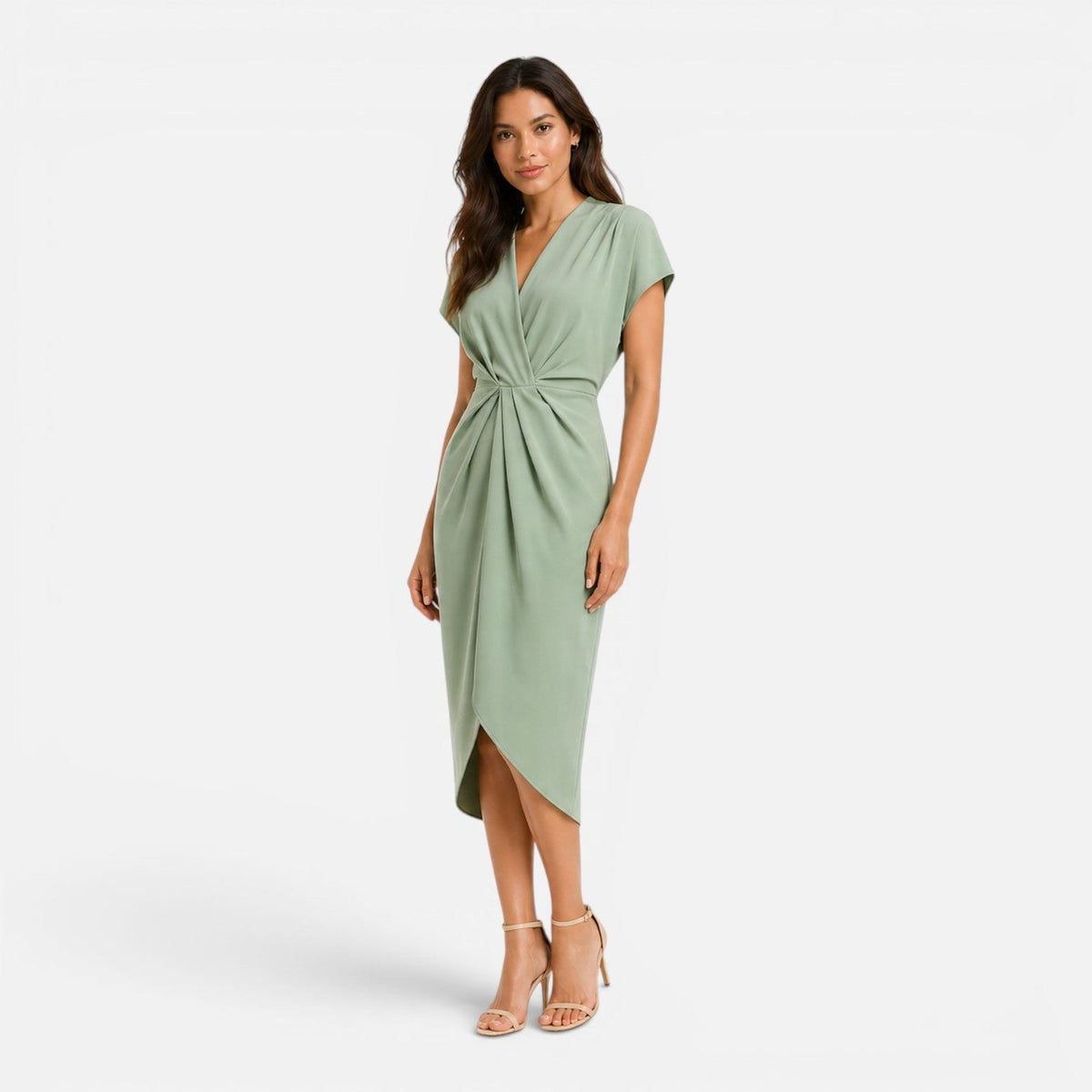 Maison Straver | Women’s Midi Dress Draped Front Elegant Slim Fit Side Slit