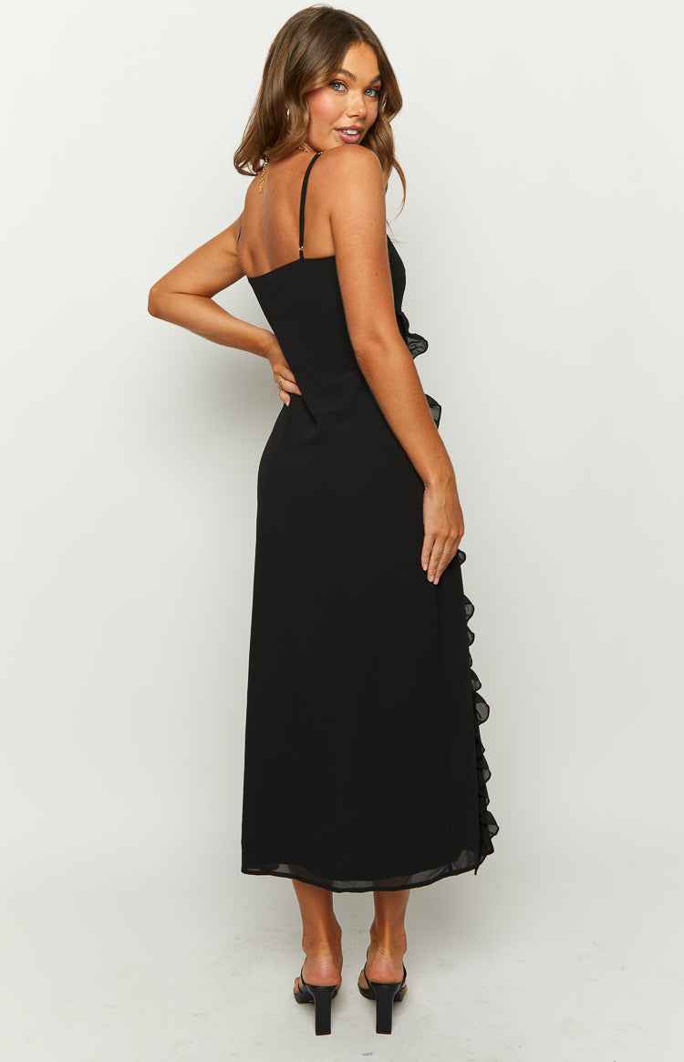 Cami Strap V-Neck Ruffle Trim High Split Midi Dress 7