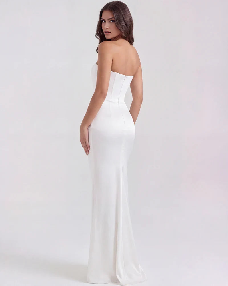 Women’s Strapless Corset Satin Maxi Dress