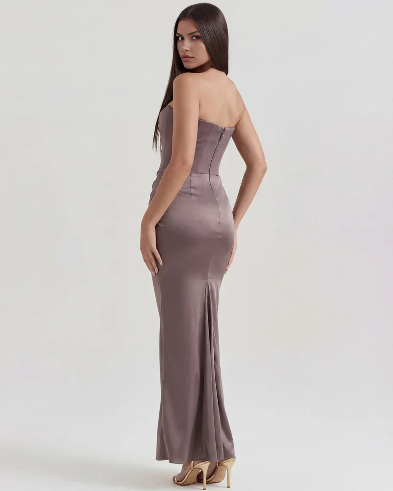 Women’s Strapless Corset Satin Maxi Dress