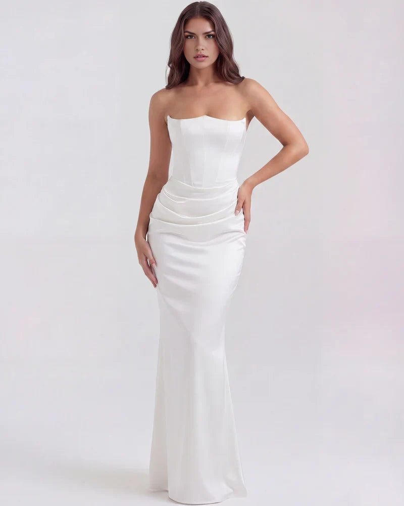 Women’s Strapless Corset Satin Maxi Dress