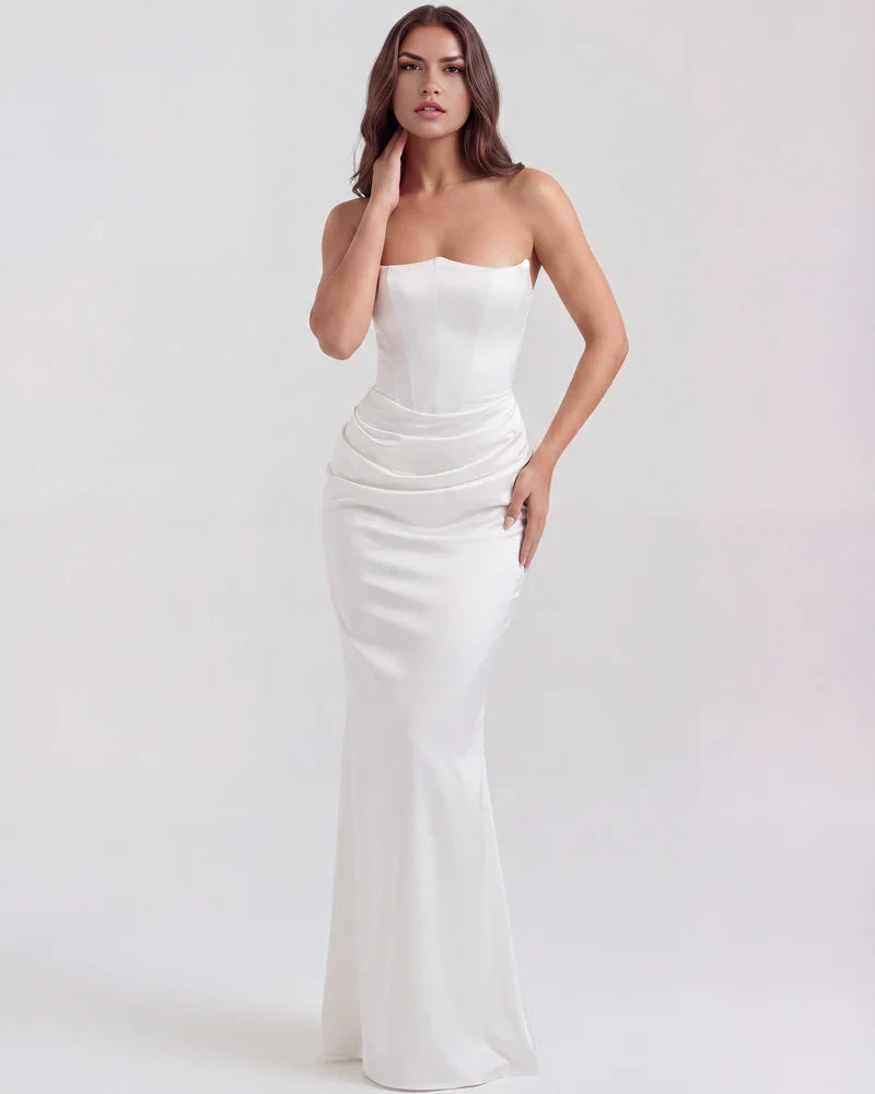 Women’s Strapless Corset Satin Maxi Dress