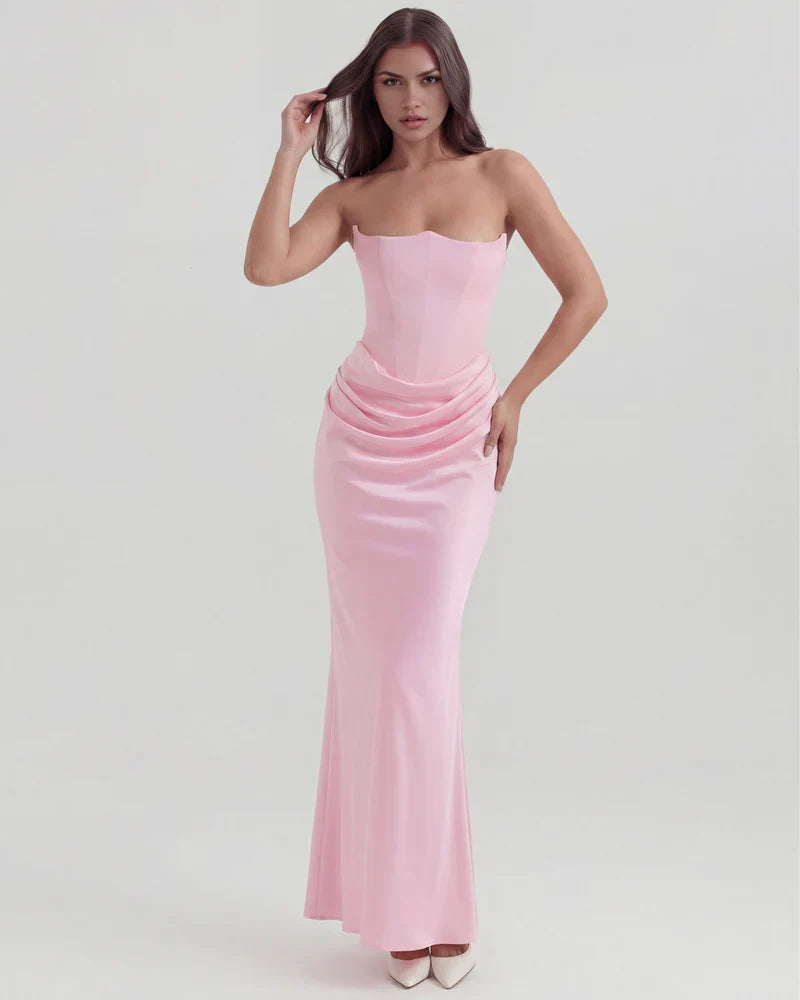 Women’s Strapless Corset Satin Maxi Dress