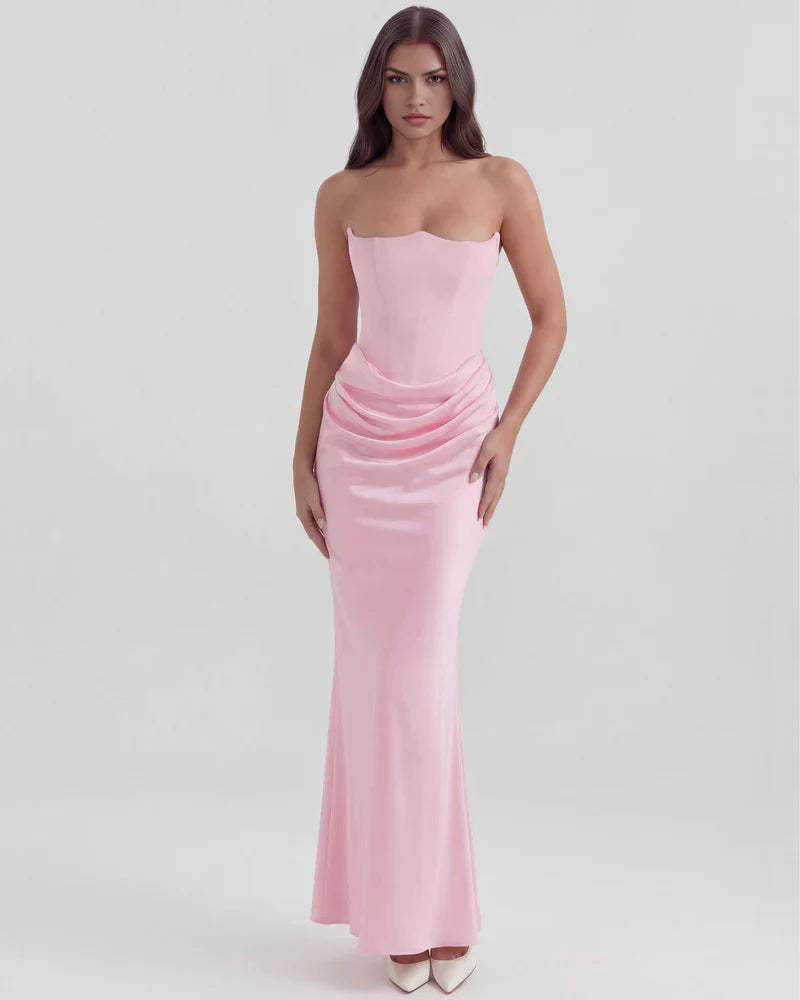 Women’s Strapless Corset Satin Maxi Dress