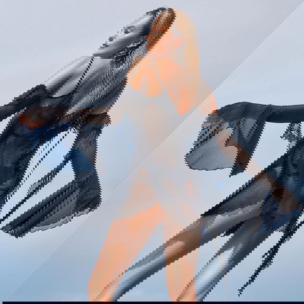 Dress Straps Tulle Sheer Long Sleeve Slim Fit Dress