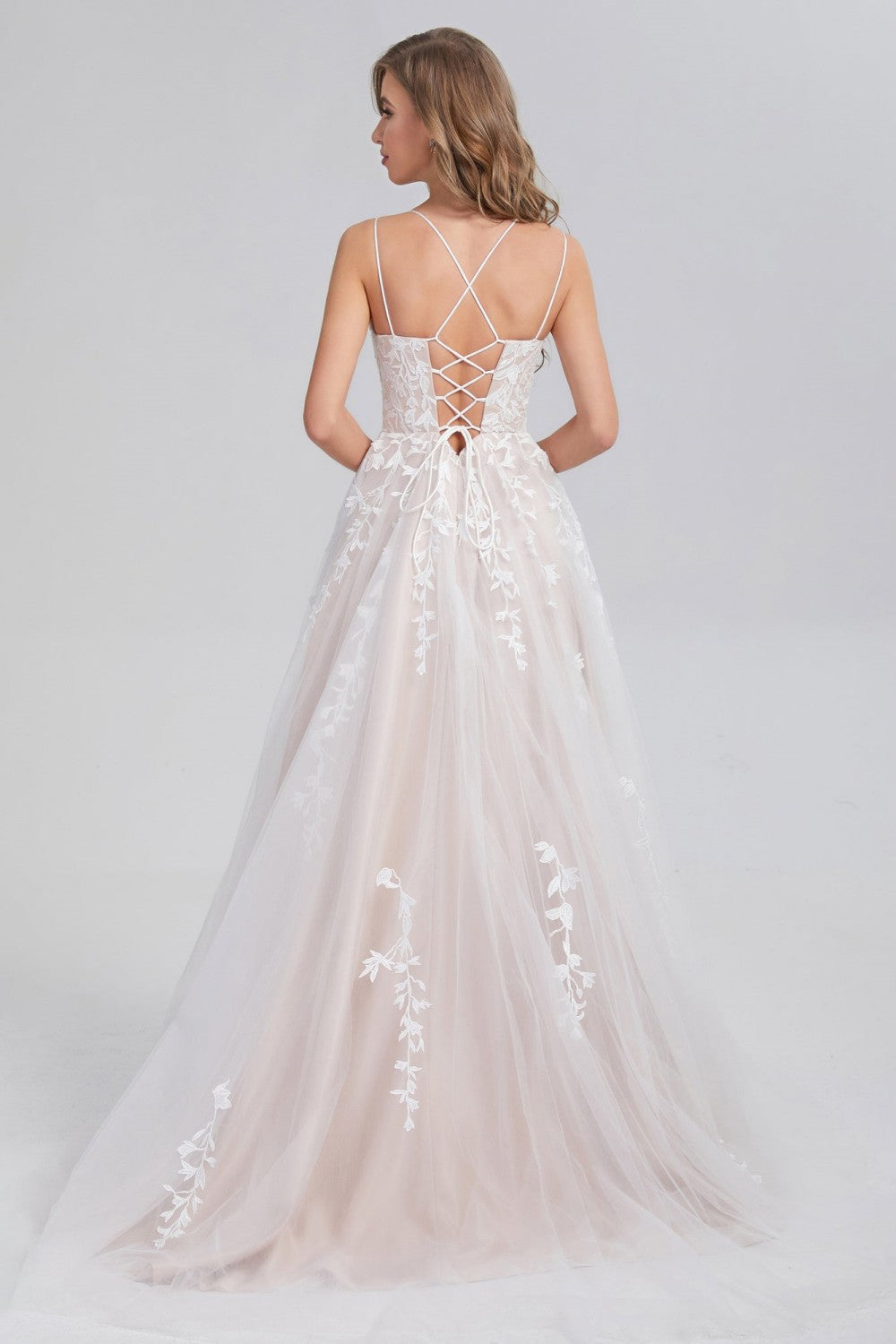 A Line Appliques Spaghetti Straps Long Prom Dresses