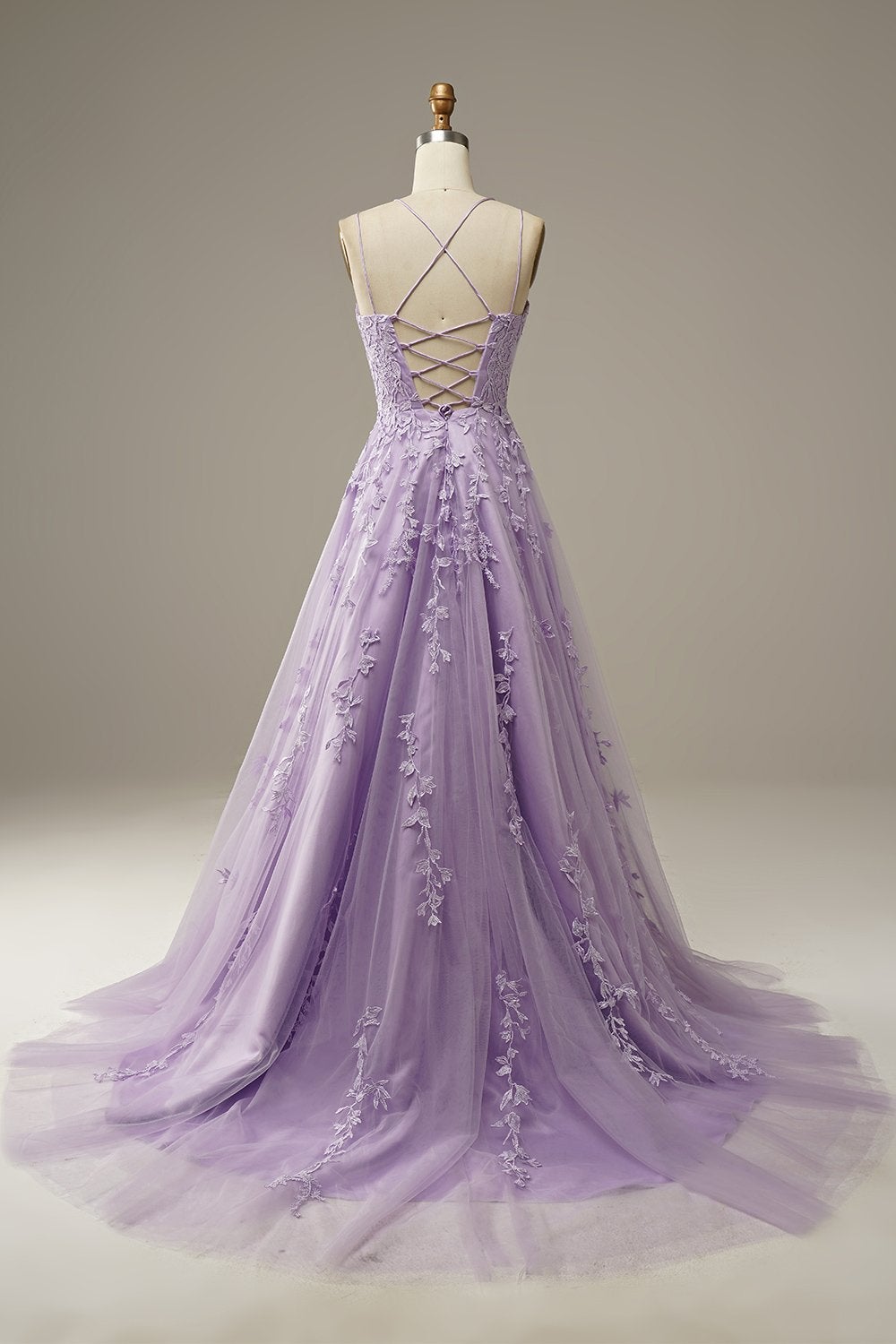 A Line Appliques Spaghetti Straps Long Prom Dresses