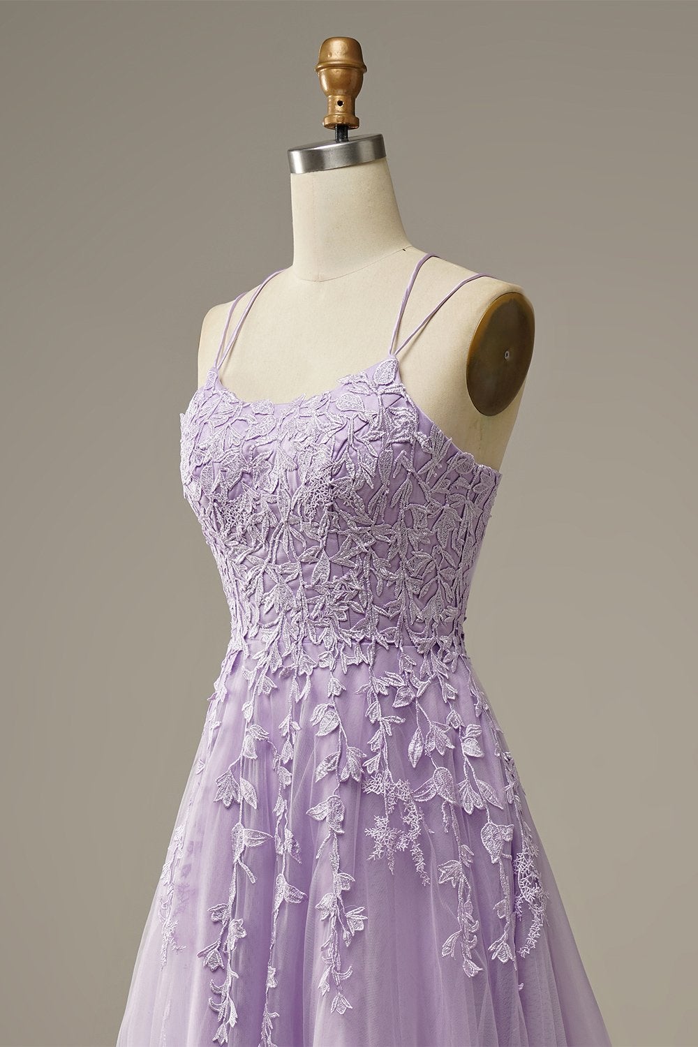 A Line Appliques Spaghetti Straps Long Prom Dresses