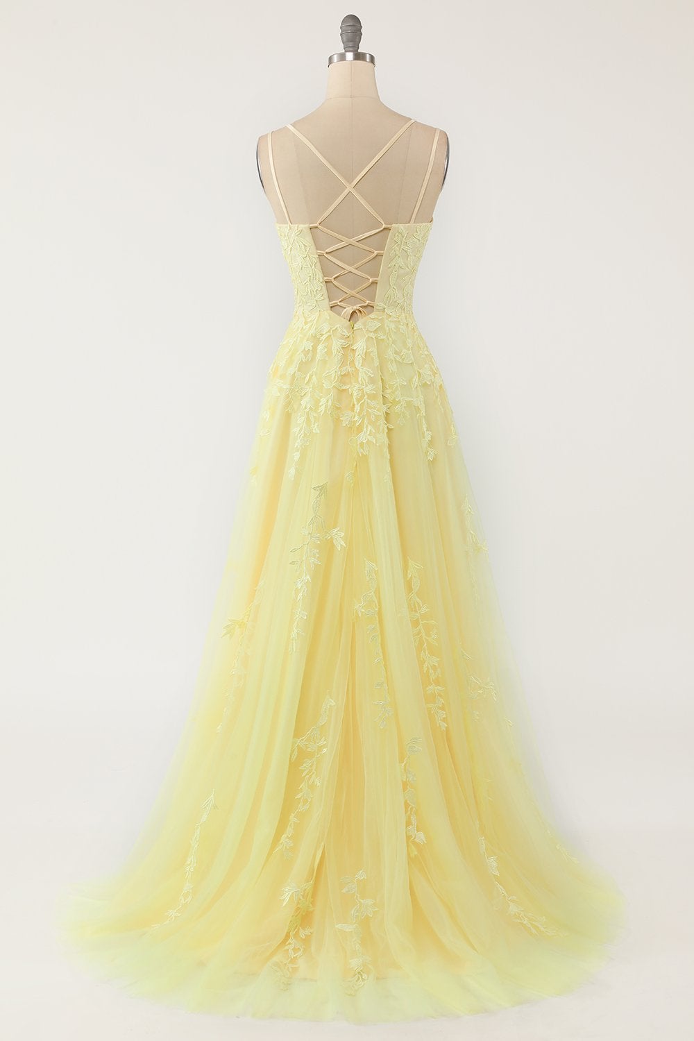 A Line Appliques Spaghetti Straps Long Prom Dresses