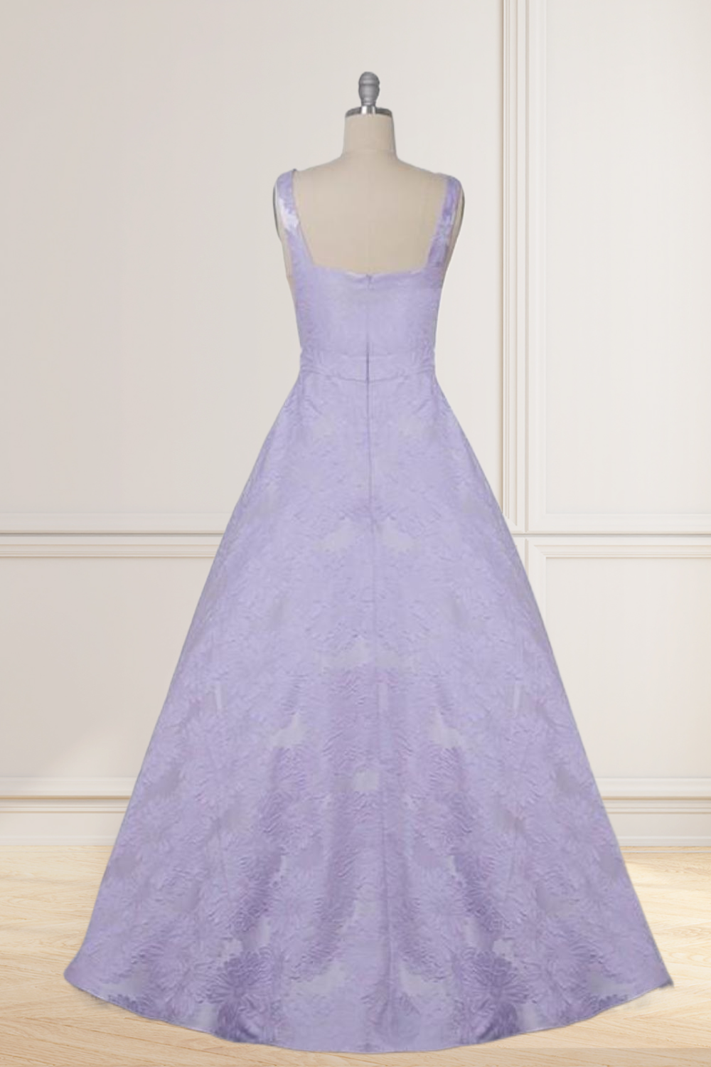 A Line Bateau Sleeveless Floral Satin Prom Dress
