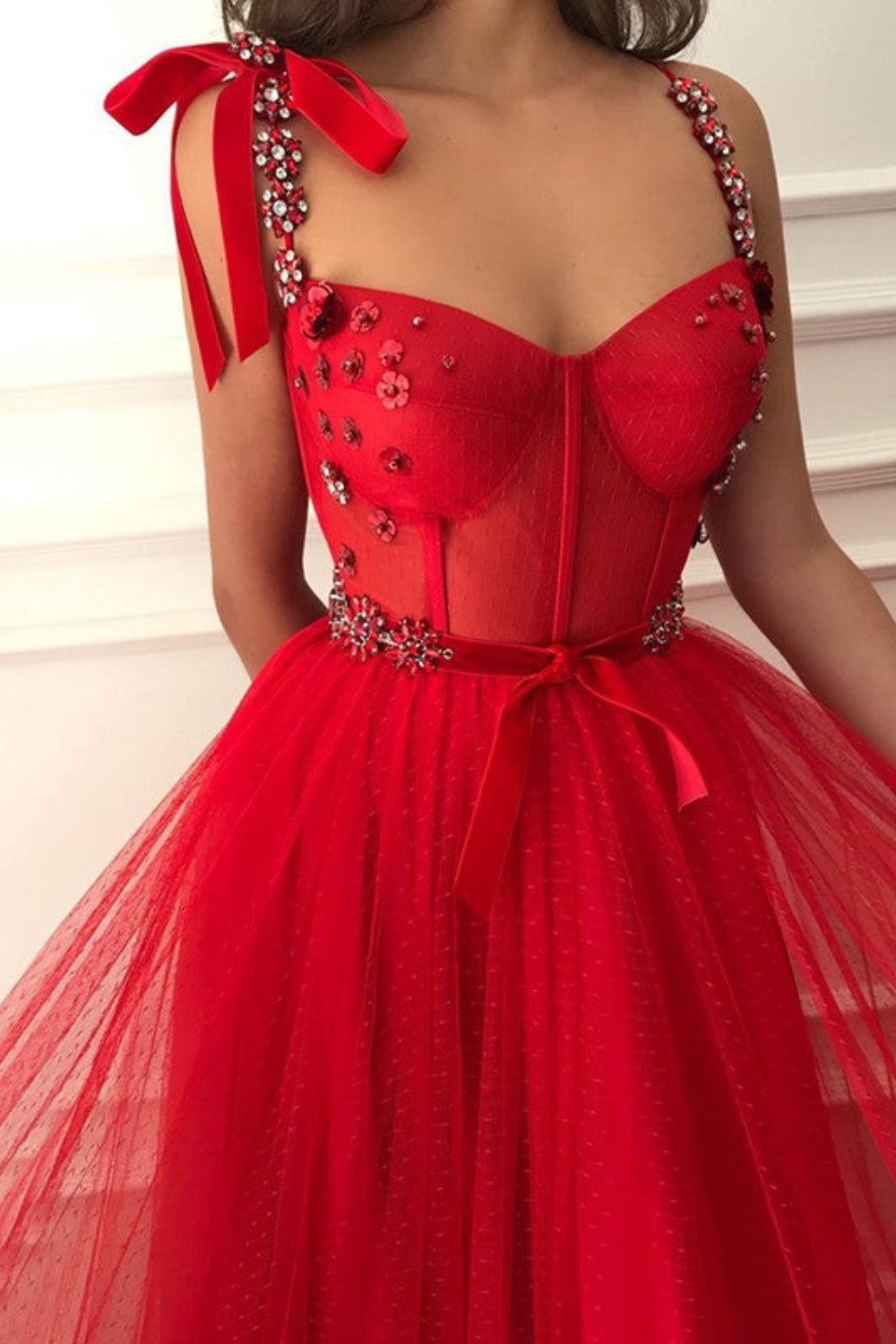 A Line Beaded Military Prom Dresses Tulle Straps Sweetheart
