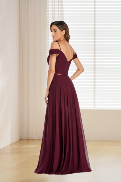 A Line Burgundy Off the Shoulder Floor Length Bridesmaid Dresses