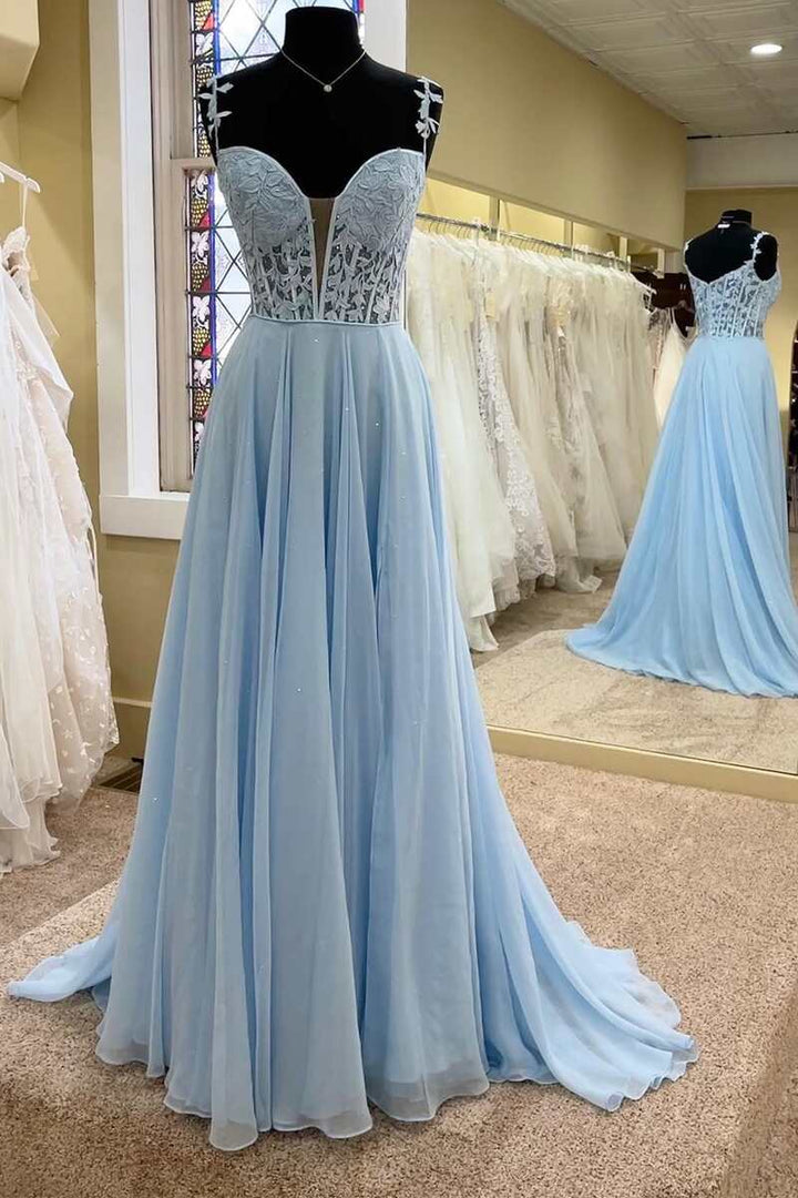 dressimeA Line Chiffon Off The Shoulder Strpas Prom Dresses With Slit