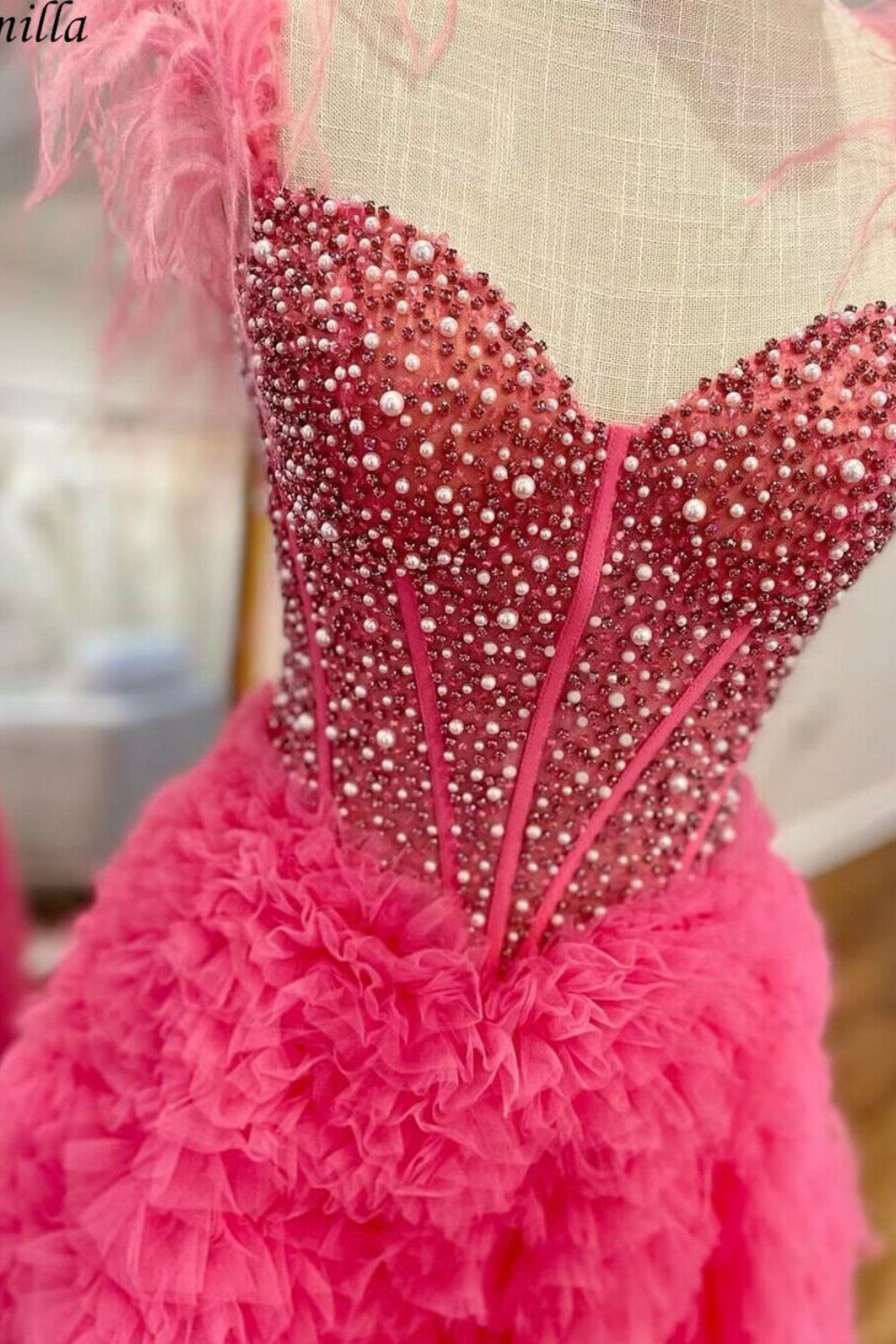 A Line Custom-Made Long Off the Shoulder Sweetheart Tiered Prom Dresses with Split