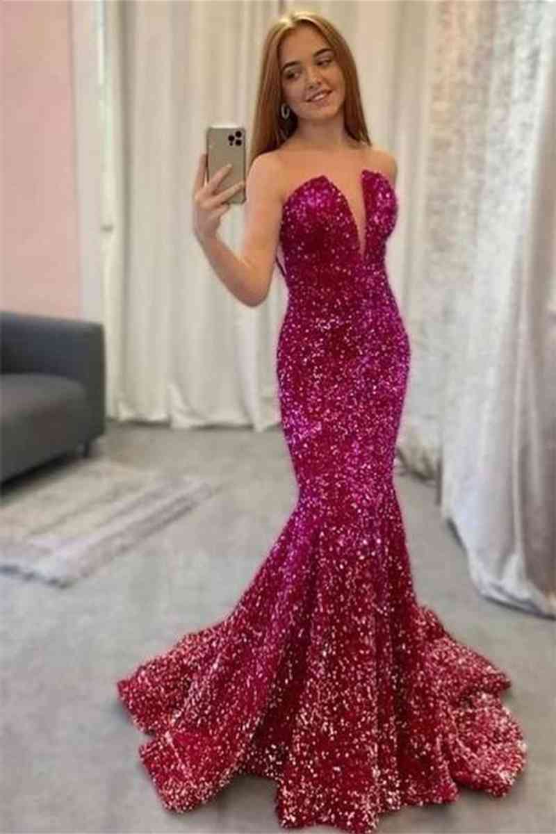 ' Sexy Mermaid Strapless Sequin Long Prom Dress