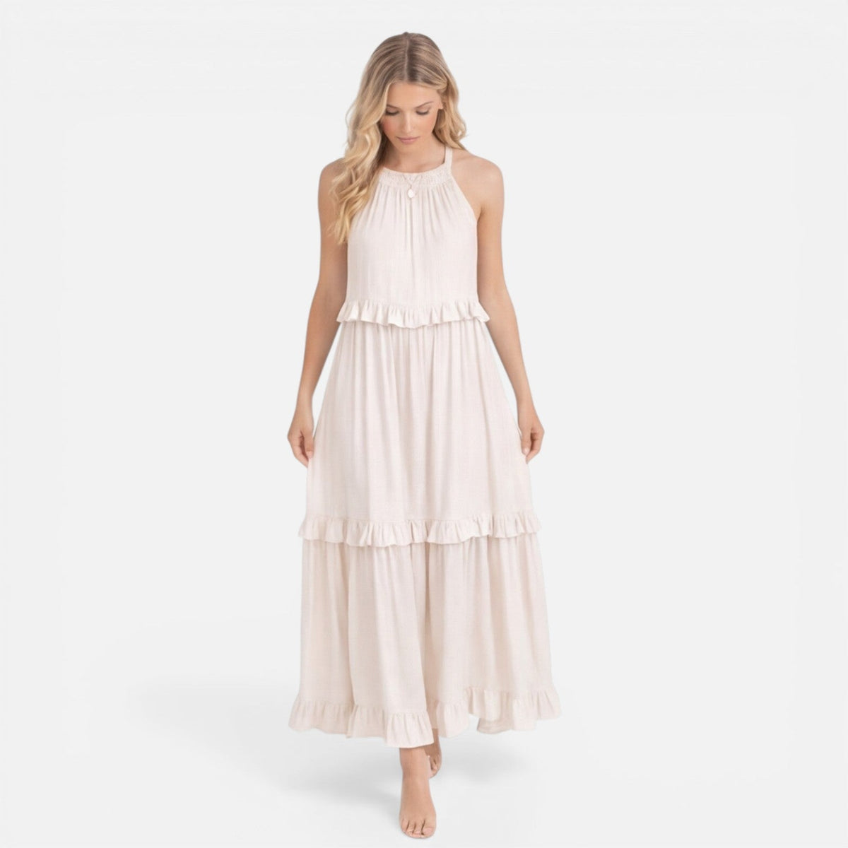 Halter Neck Tiered Ruffle Maxi Dress