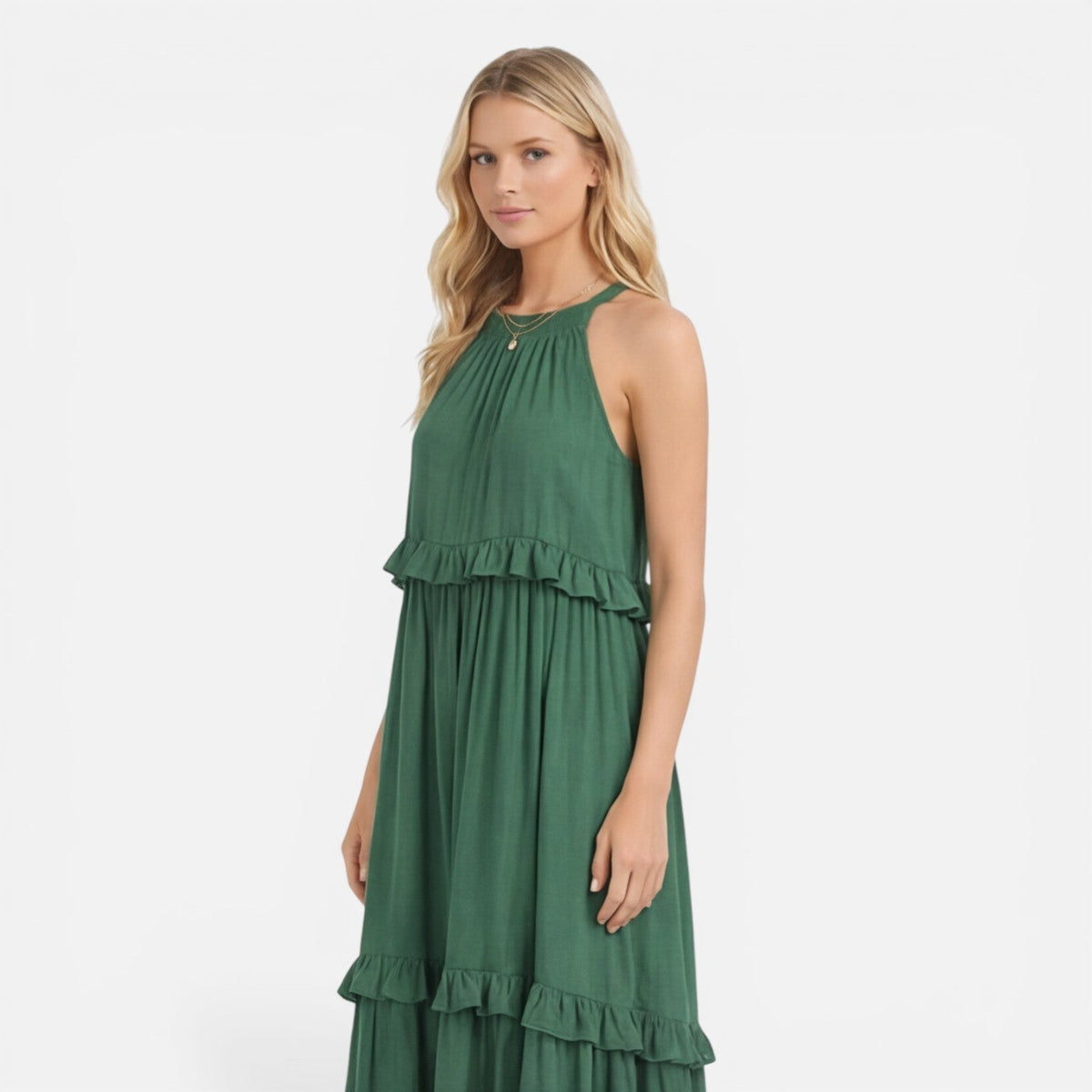 Halter Neck Tiered Ruffle Maxi Dress
