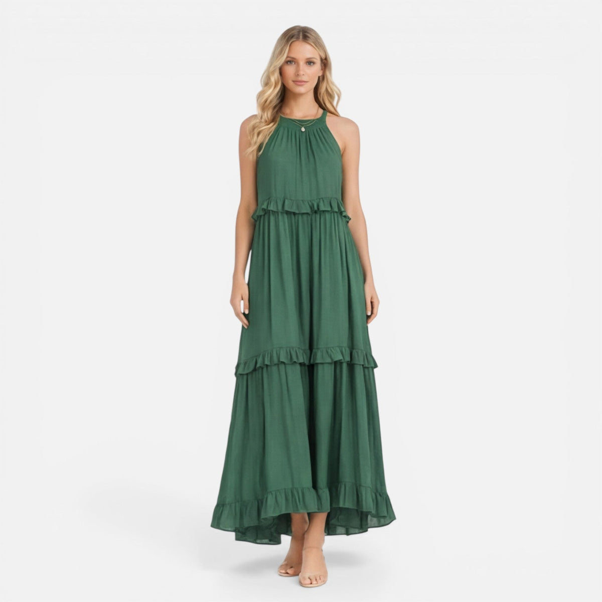Halter Neck Tiered Ruffle Maxi Dress