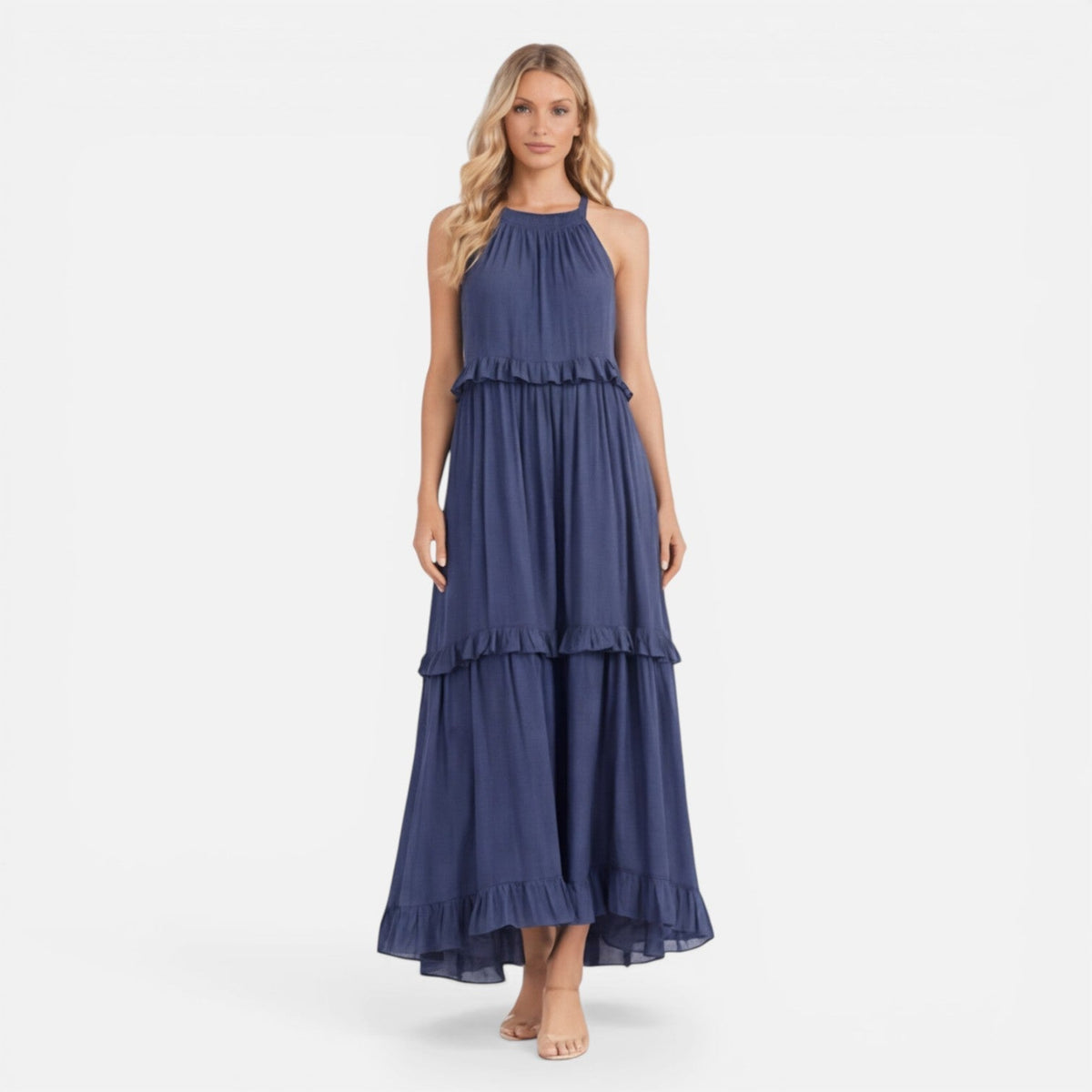 Halter Neck Tiered Ruffle Maxi Dress