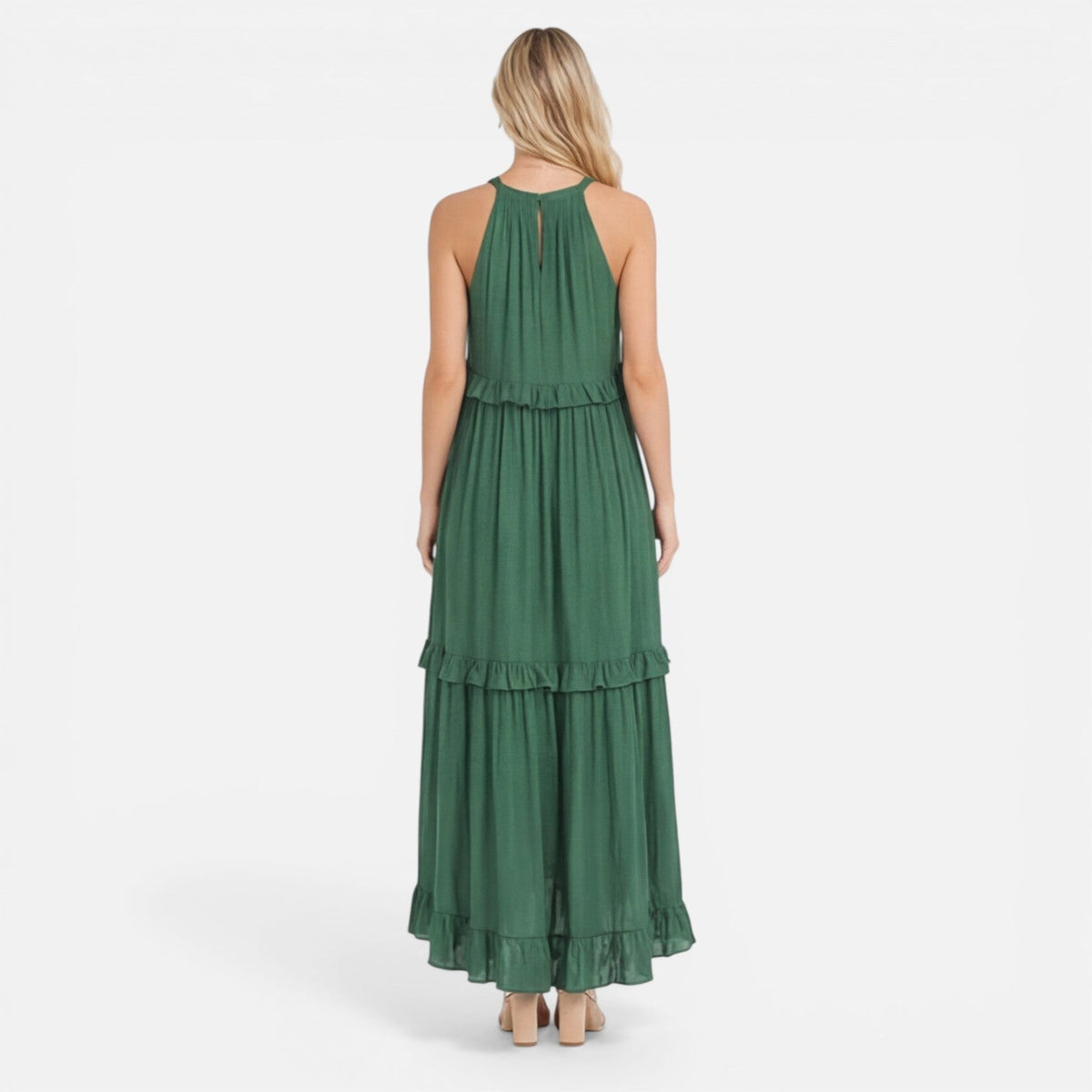 Halter Neck Tiered Ruffle Maxi Dress