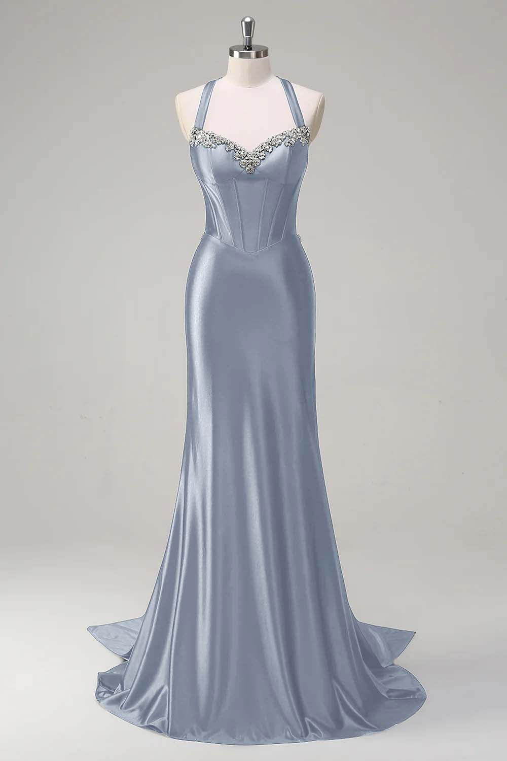 Sparkly Dark Green Mermaid Halter Corset Sequin Prom Dress