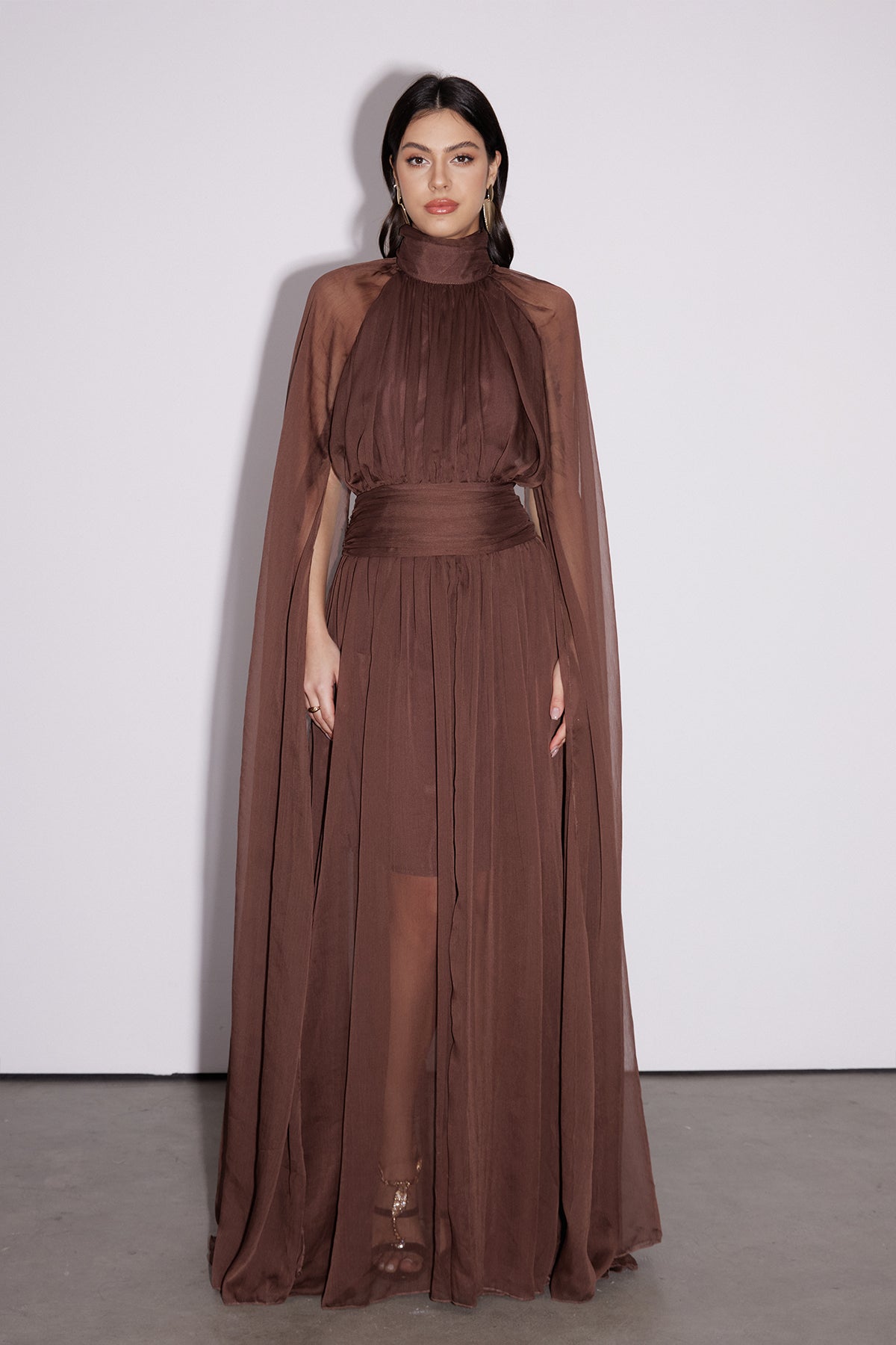 Dylan Backless Ruch Mesh Maxi Dress