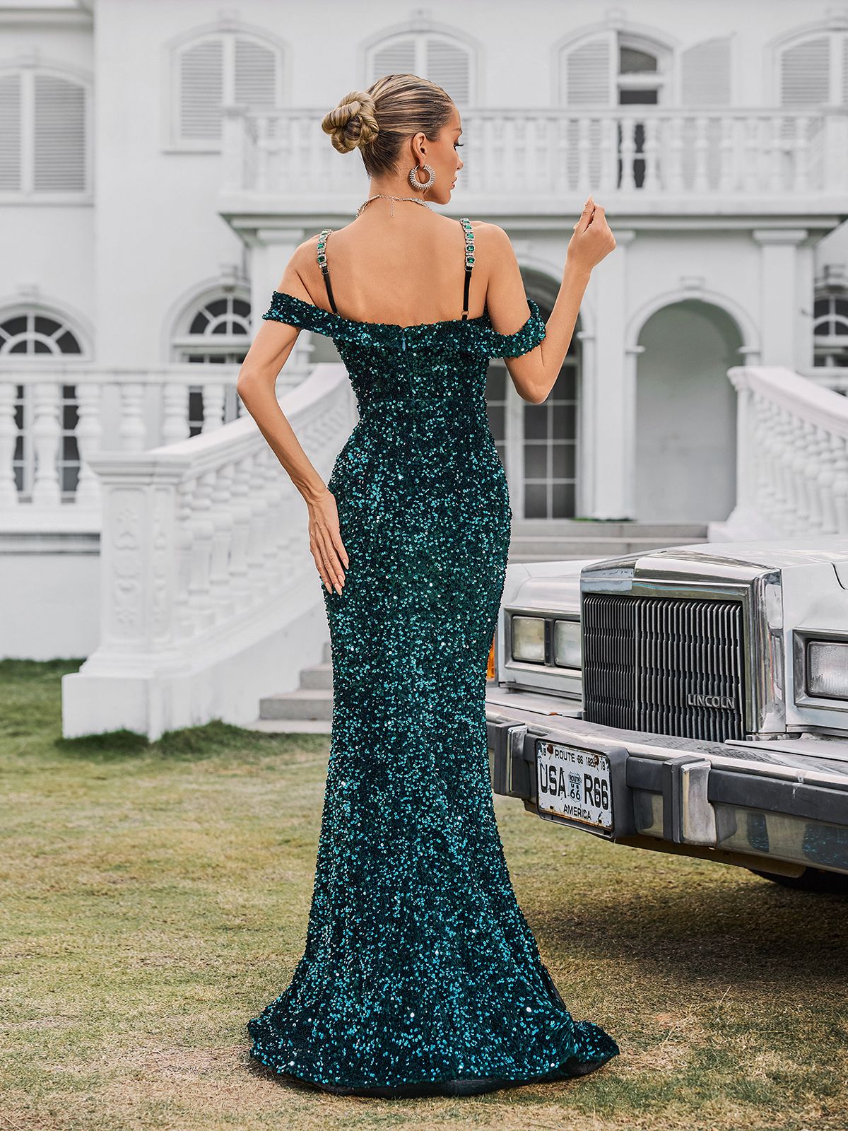 Sequin Corset Mesh Midriff Off Shoulder Mermaid Maxi Gown
