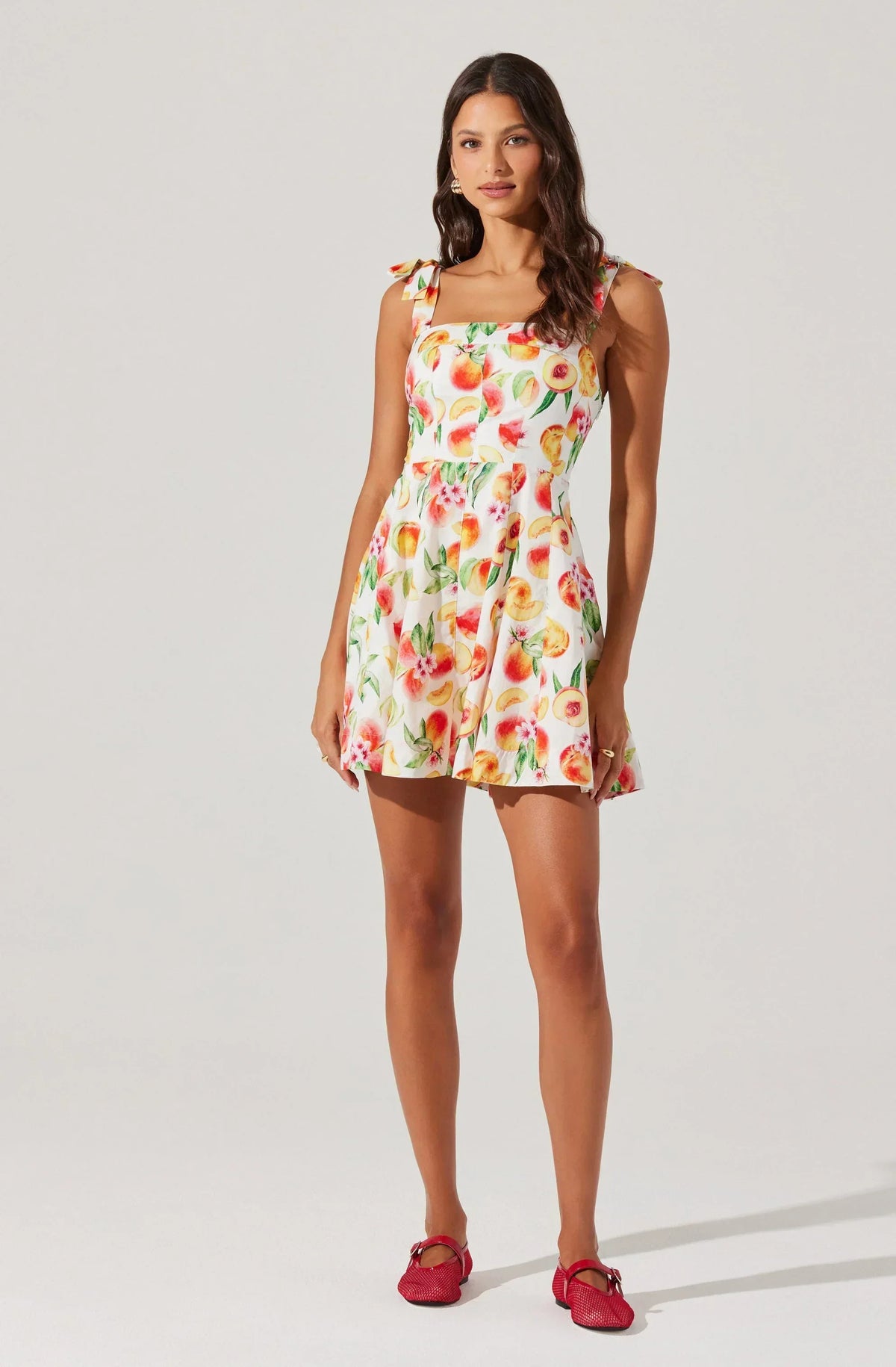 Fruit Print Tie Shoulder Square Neck Fit and Flare Mini Dress 3