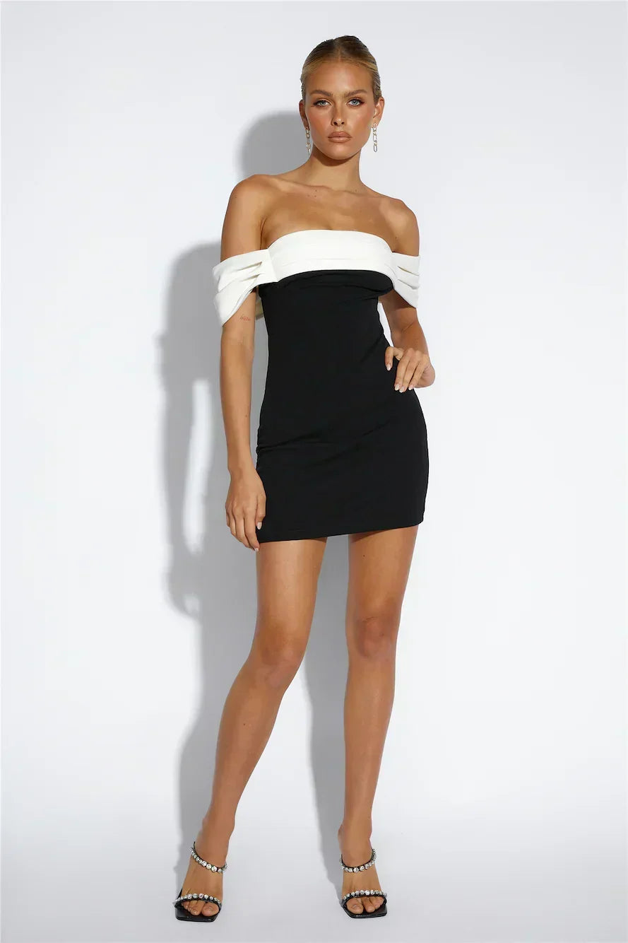 Contrast Fold Over Off Shoulder Bodycon Mini Dress 7