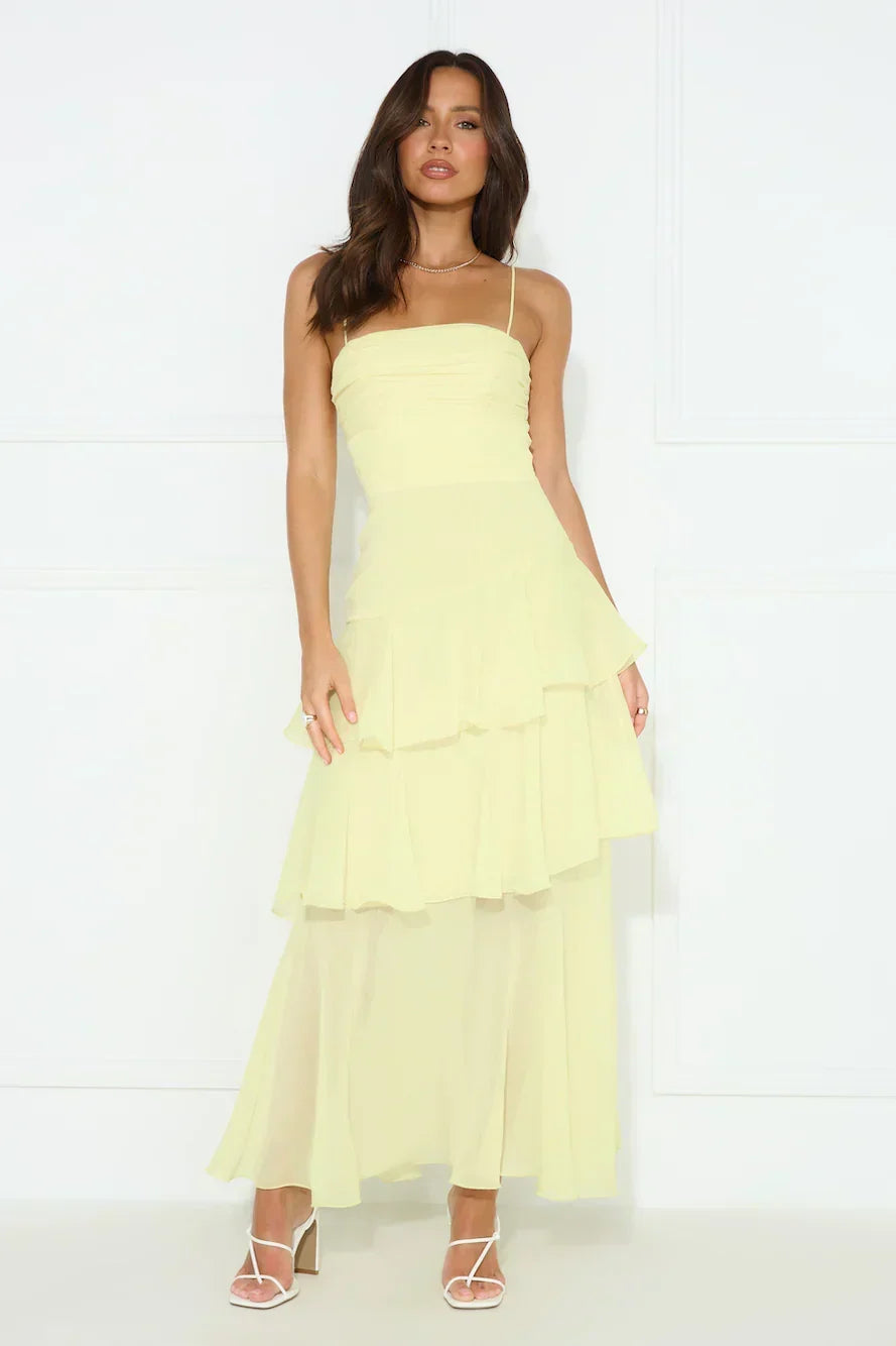 Chiffon Straight Neck Cami Tiered Ruffle Maxi Dress 2