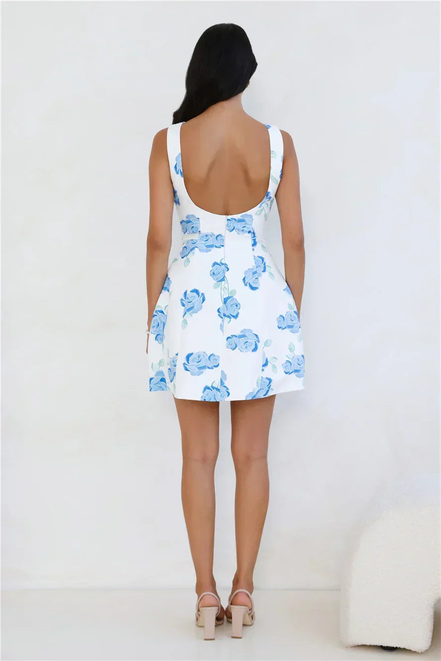 Rose Print Boat Neck Sleeveless Fit and Flare Mini Dress 14