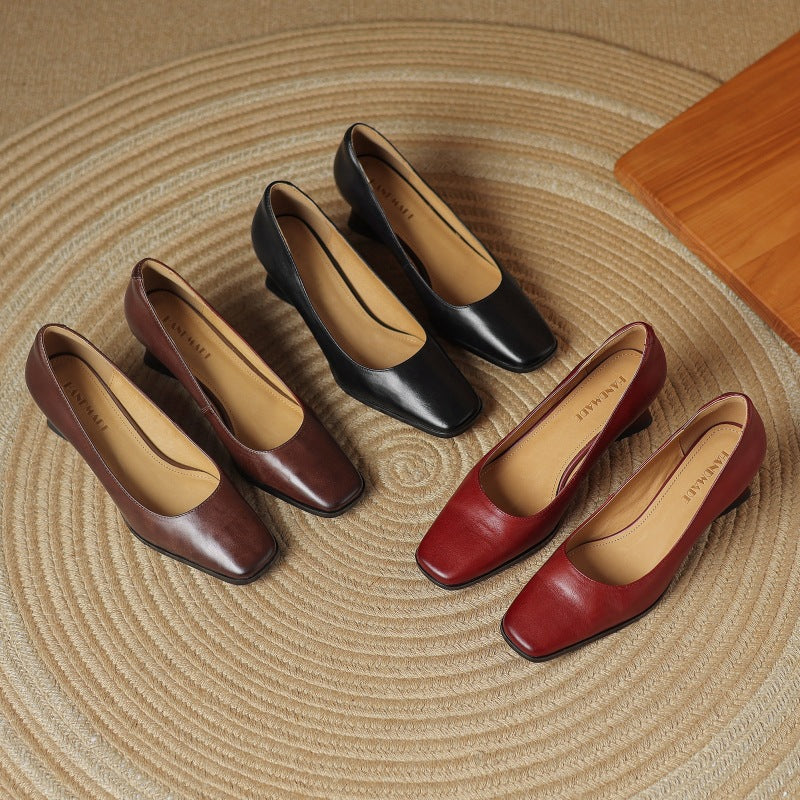 Square Toe Slip On Sculpted Block Heel Pumps