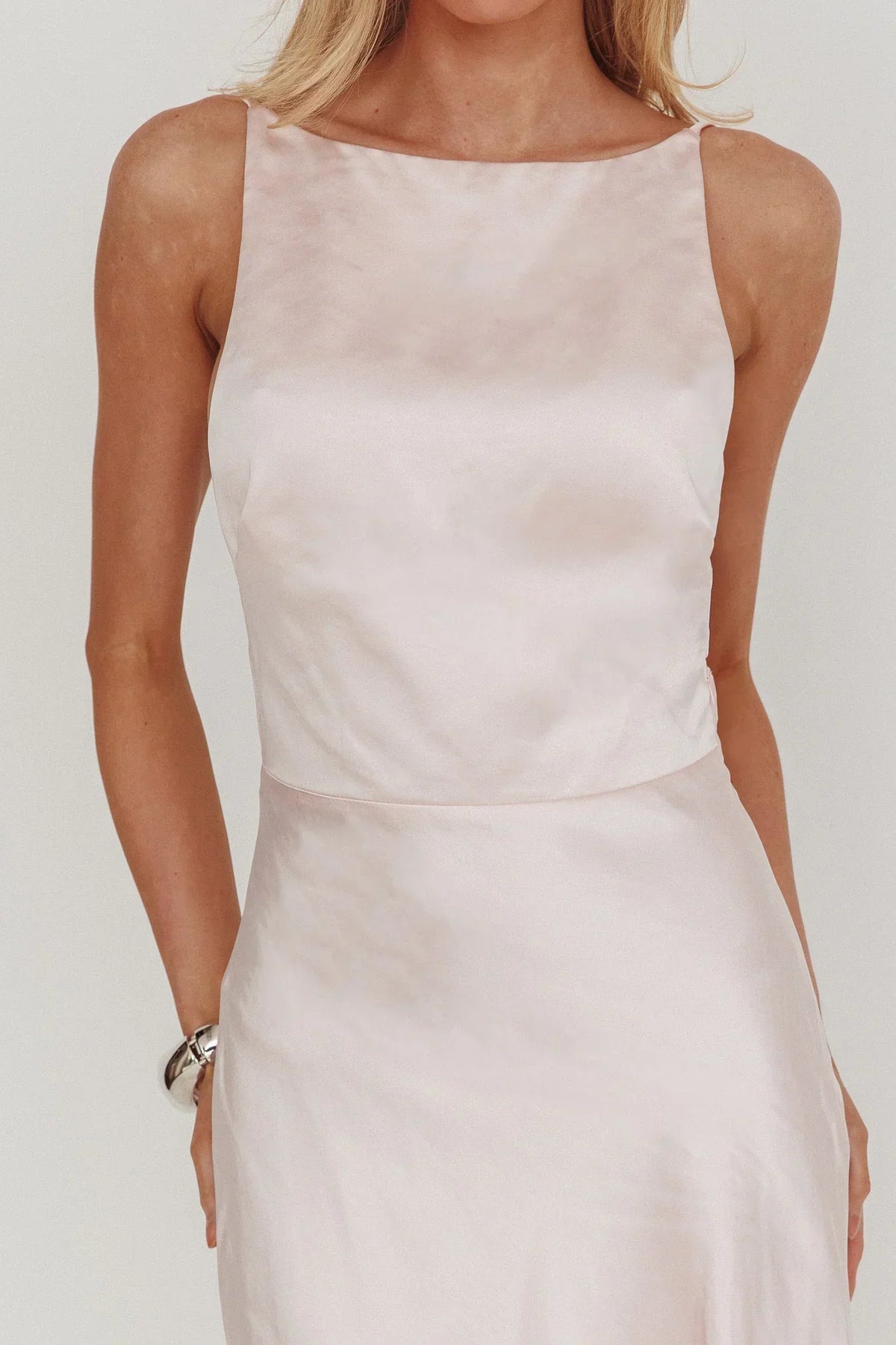 Satin Spaghetti Strap Open Back Lace Panel Maxi Dress 3