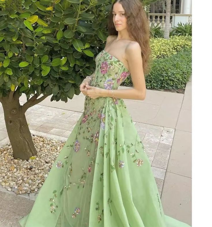 Gorgeous Strapless Green Evening Dress Formal Prom Party Dress cc1830