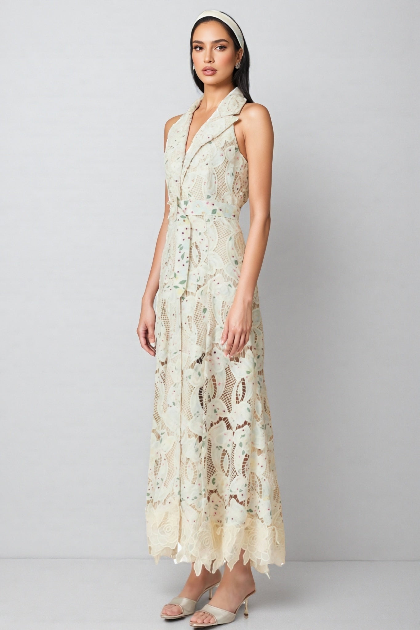 Harld White Lace Floral Maxi Dress - View 3