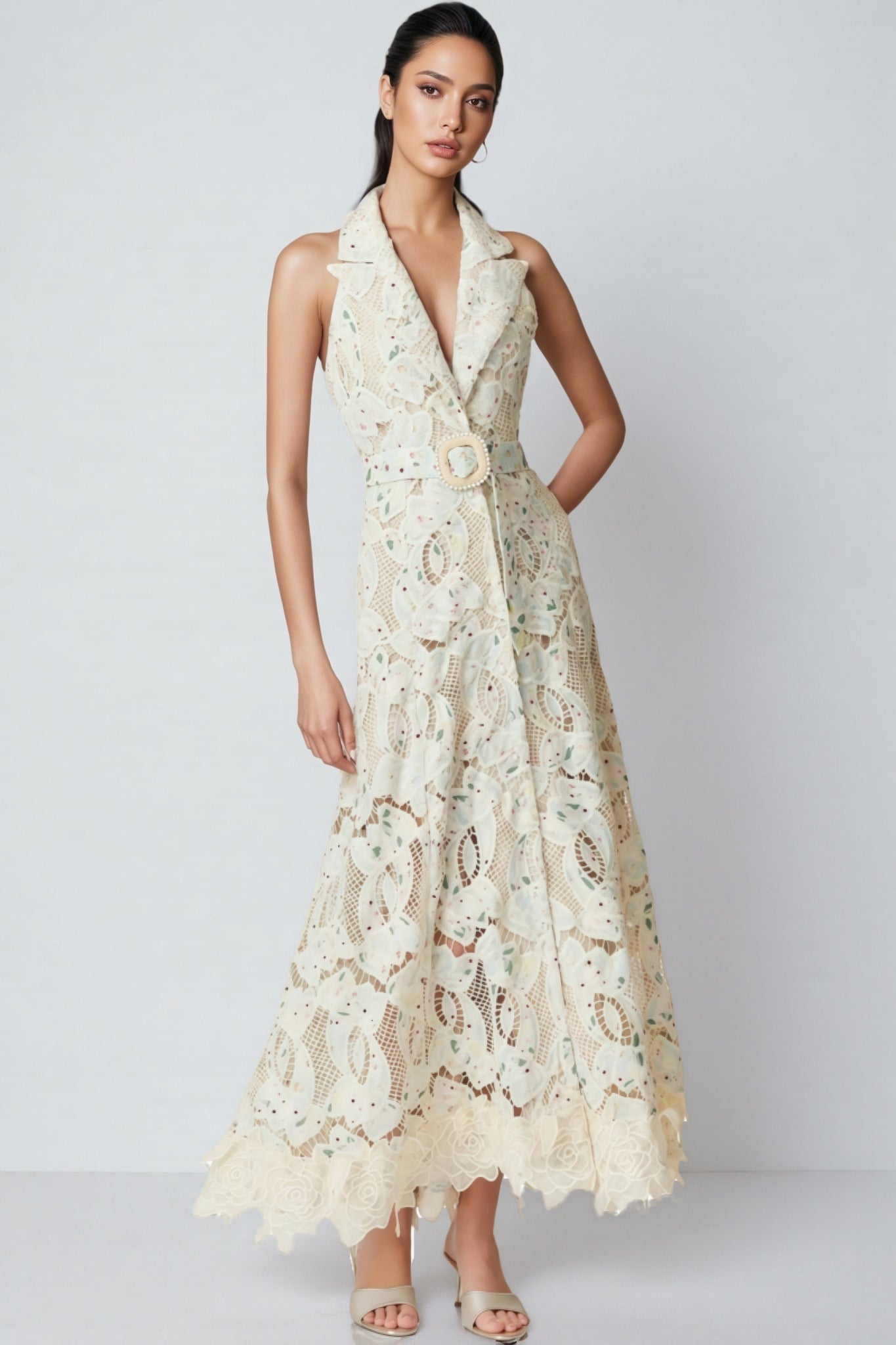 Harld White Lace Floral Maxi Dress - View 2