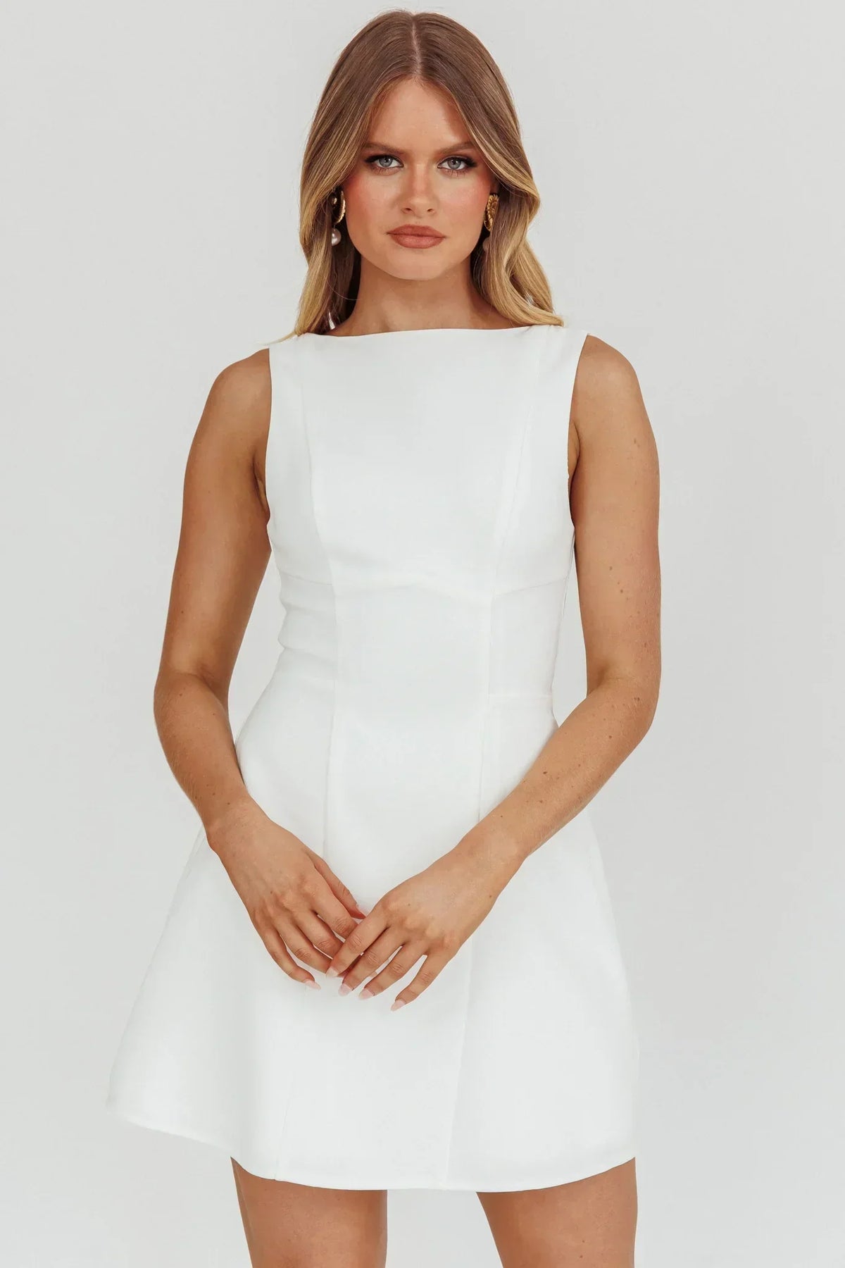 Boat Neck Sleeveless Seamed A-Line Mini Dress 5