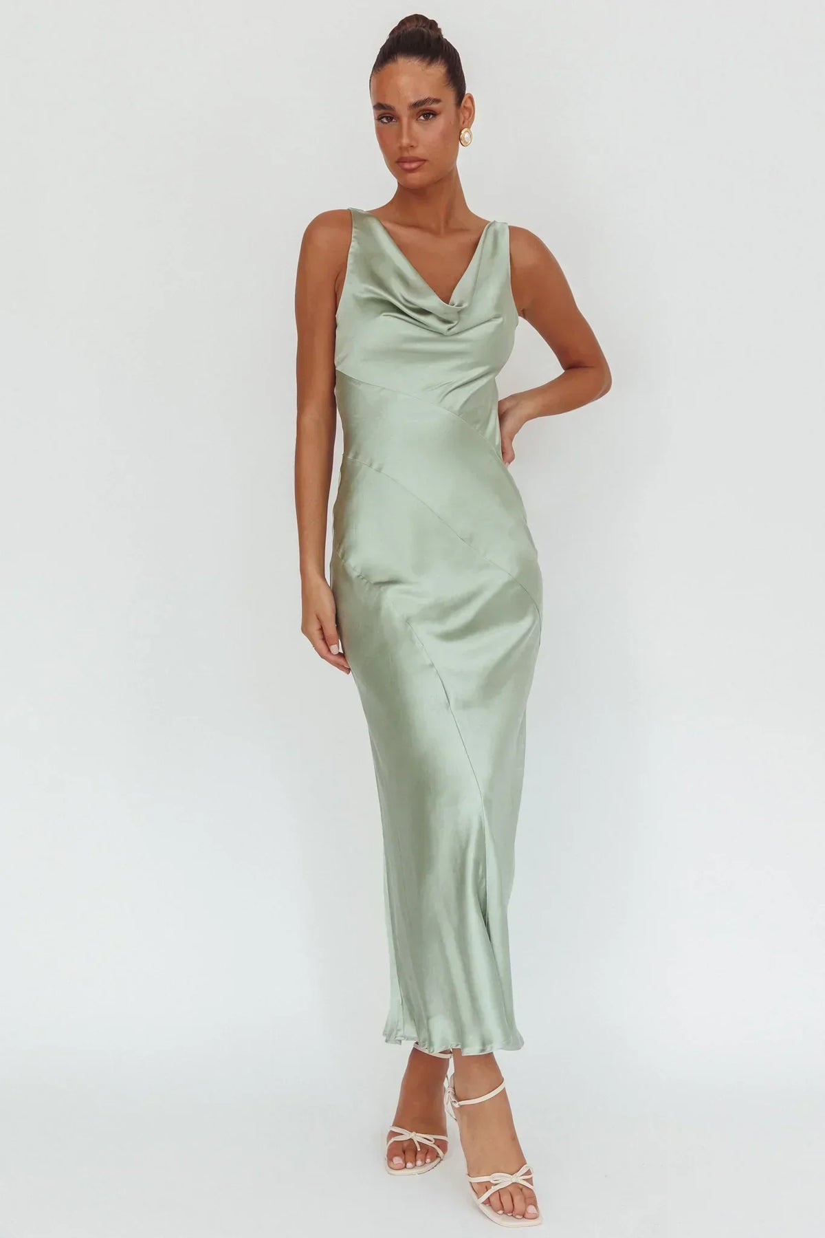 Good Intentions Cowl Neck Open Back Maxi Dress Sage