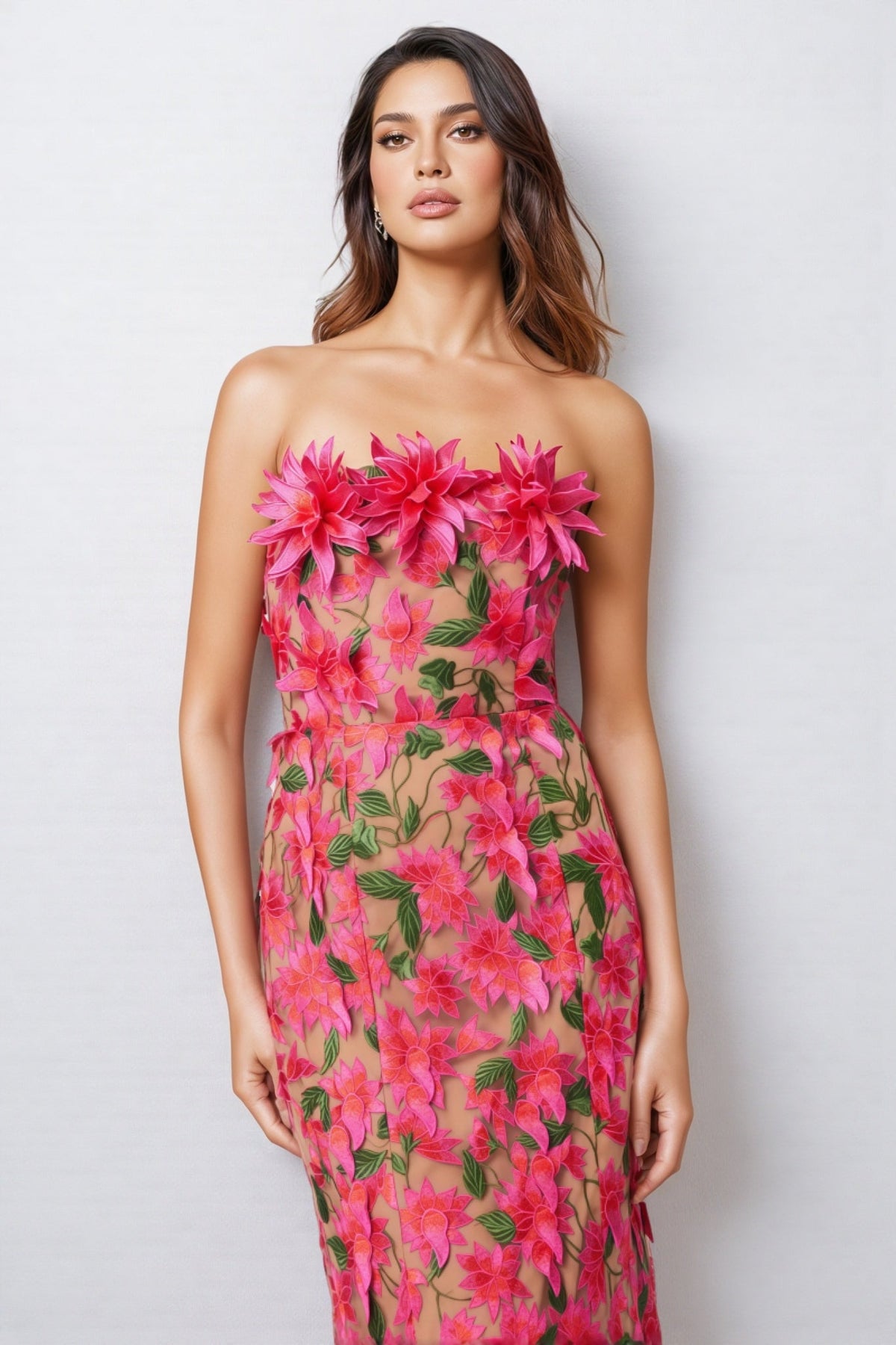 Mesh 3D Floral Midi Dress - View 4
