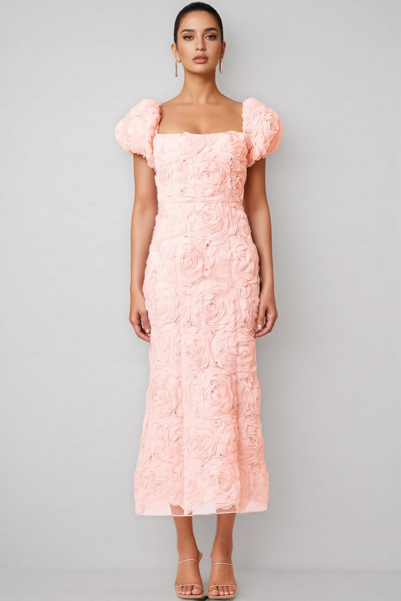 Livia Pink 3D Floral Midi Dress