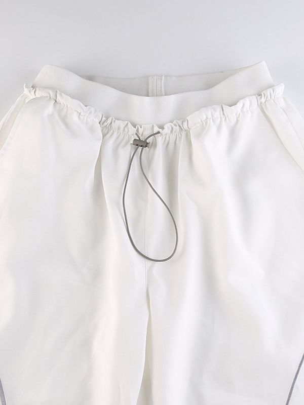 Elastic Drawstring Waist Contrast Piping Wide Leg Parachute Pants 30