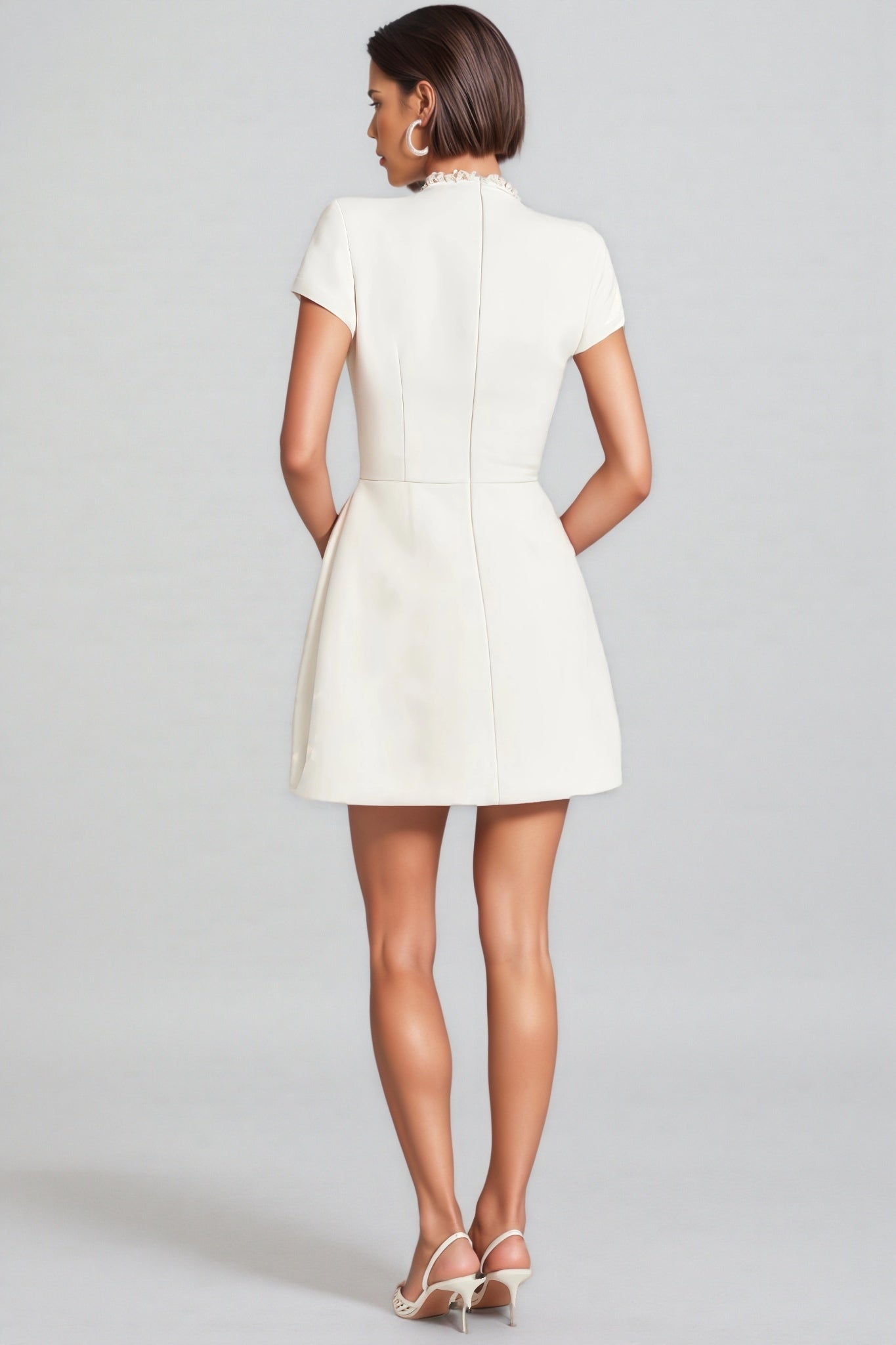 Structured Mock Neck Cap Sleeve Princess Seam Flap Pocket A-Line Mini Dress