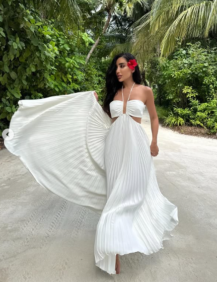 Sexy White A Line Pleated Party Dress Evening Gown cc1586