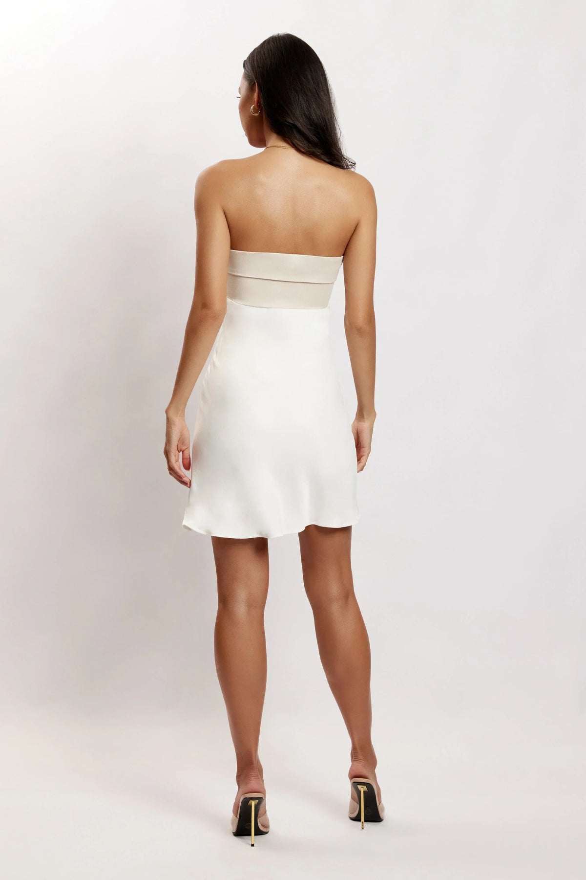 Strapless Crossover Bust Contrast Bodice A-Line Mini Dress 4